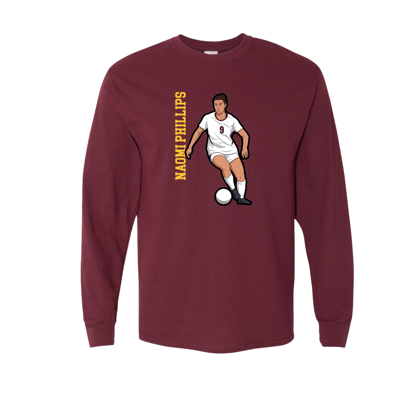 Long Sleeve Tee — Name Vertical in Maroon