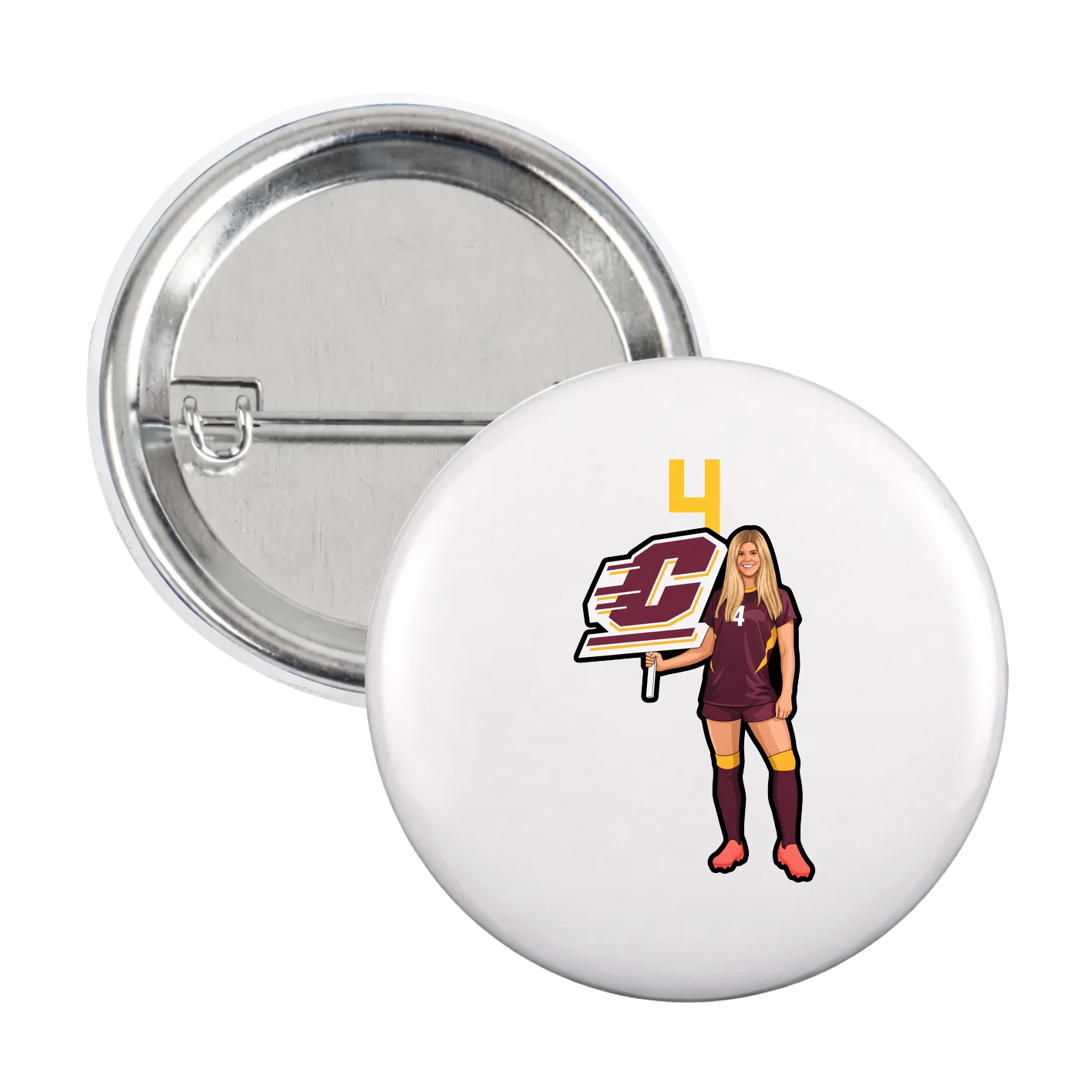 Game Day Button — Number Top in White