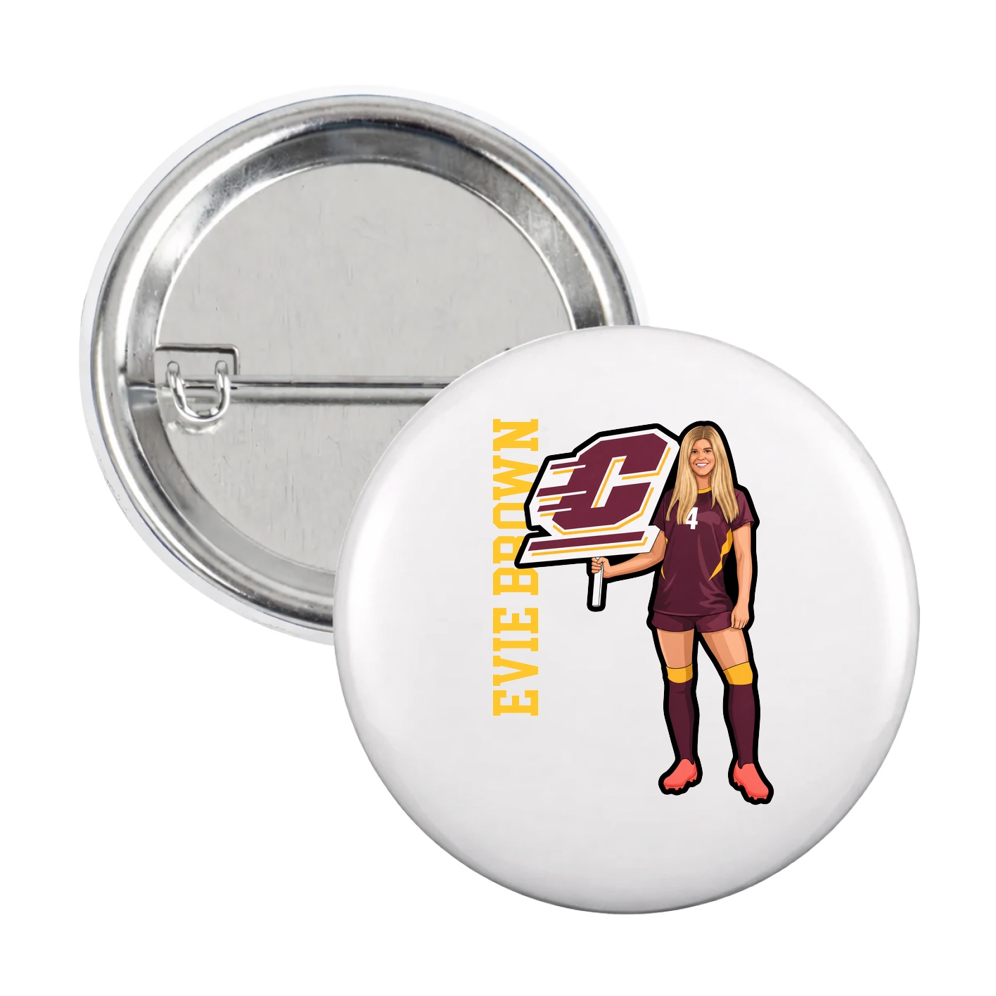 Game Day Button — Name Vertical in White