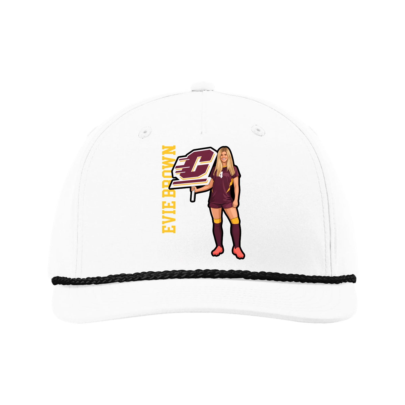 Five-Panel Classic Rope Cap — Name Vertical in White