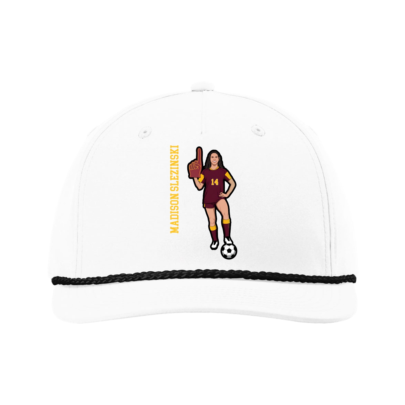 Five-Panel Classic Rope Cap — Name Vertical in White