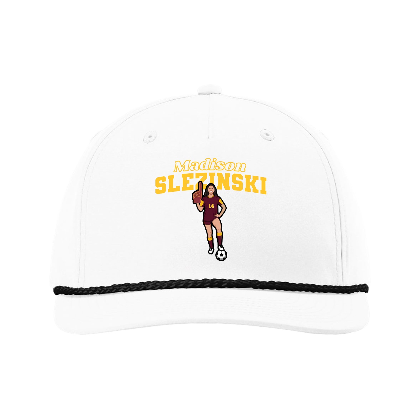 Five-Panel Classic Rope Cap — Name Arch in White