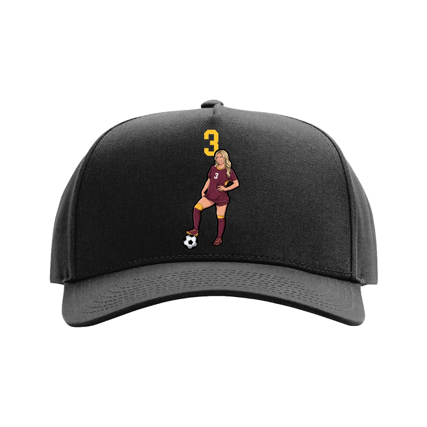 Full Fabric Five-Panel Champ Cap — Number Top in Black