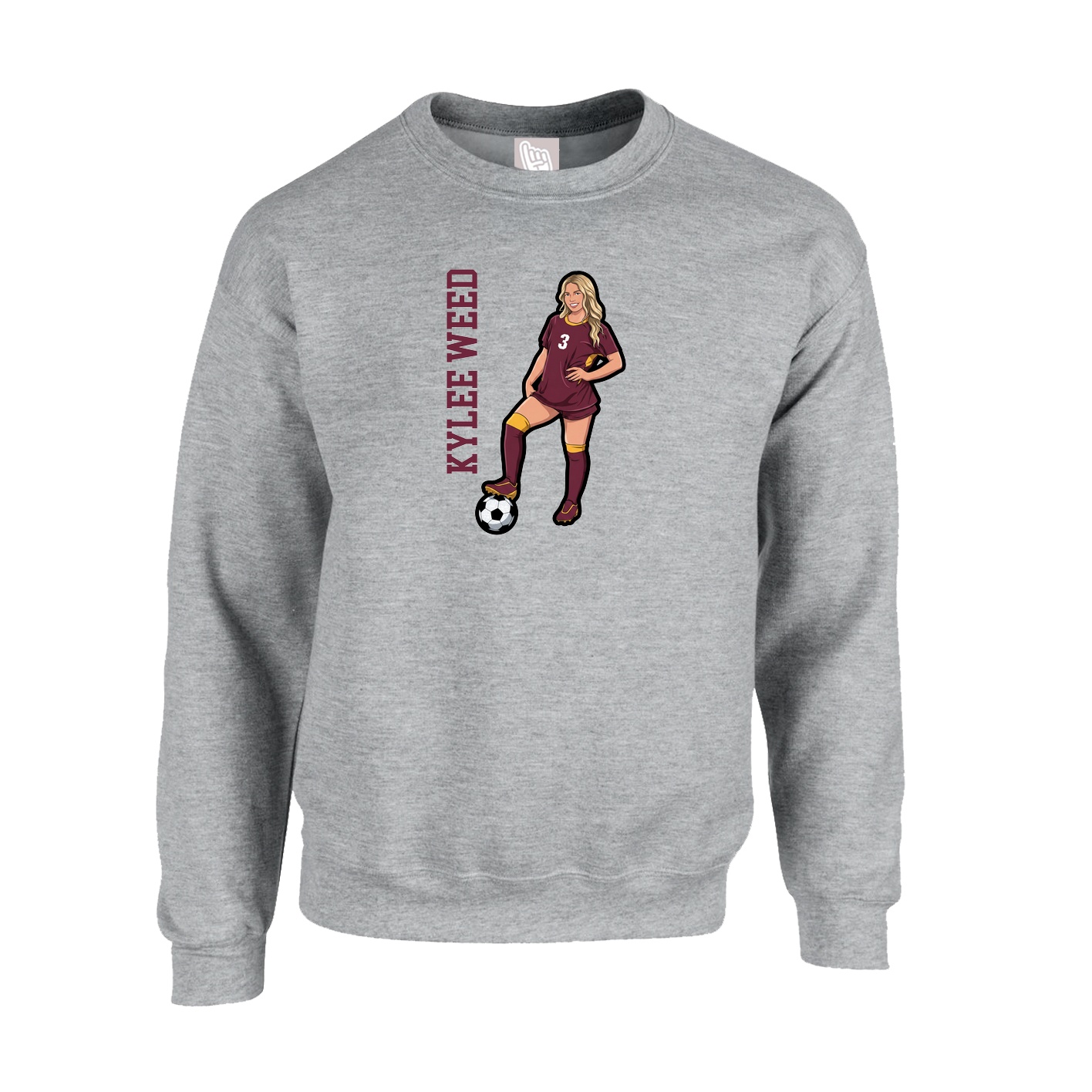 Fleece Crew — Name Vertical in Grey