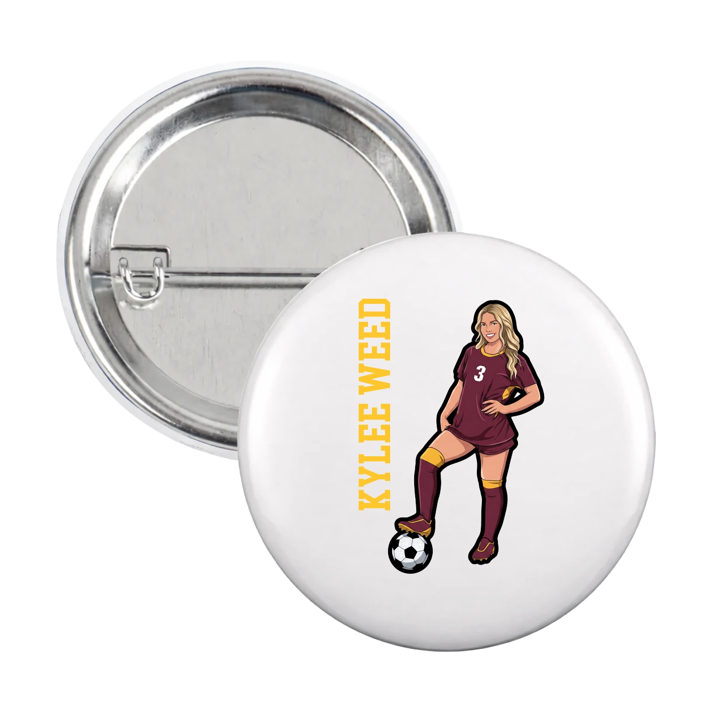Game Day Button — Name Vertical in White