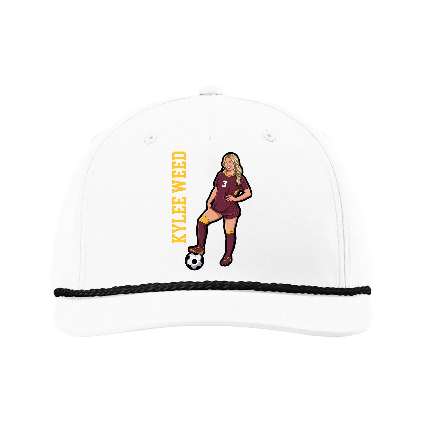 Five-Panel Classic Rope Cap — Name Vertical in White
