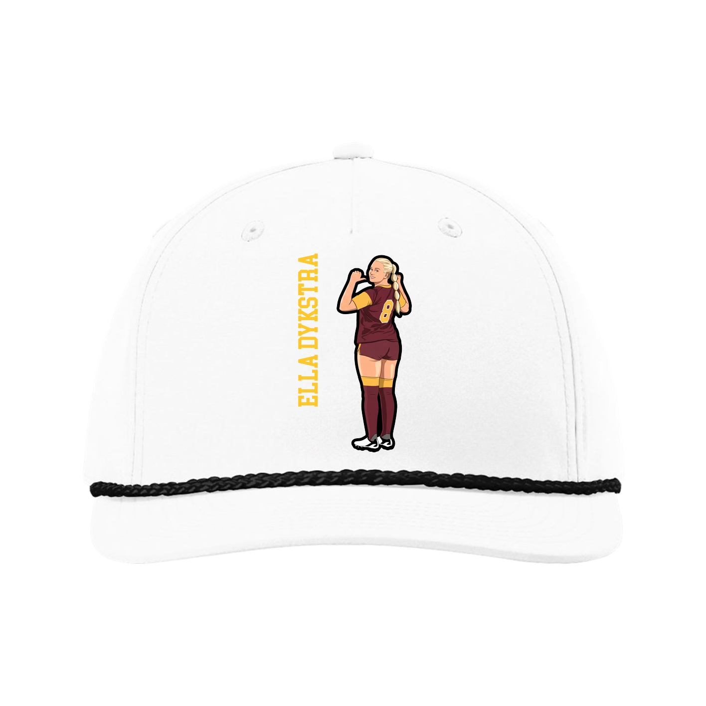 Five-Panel Classic Rope Cap — Name Vertical in White