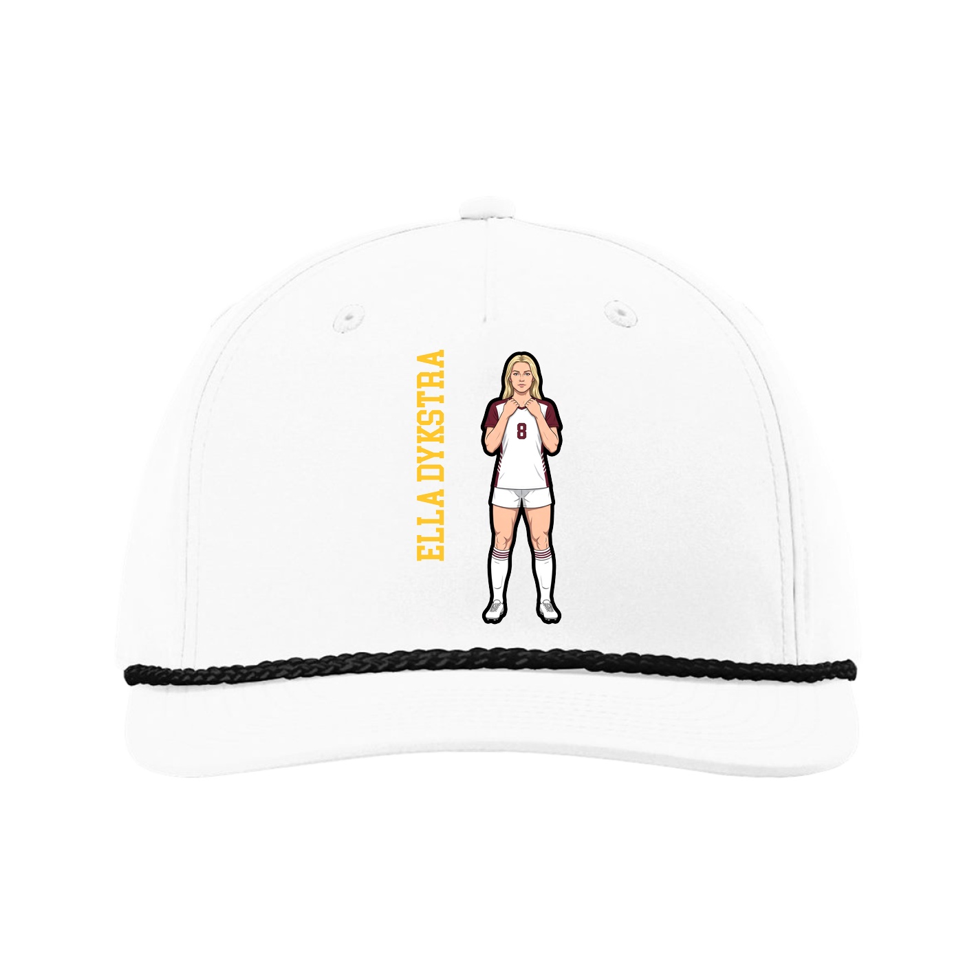 Five-Panel Classic Rope Cap — Name Vertical in White