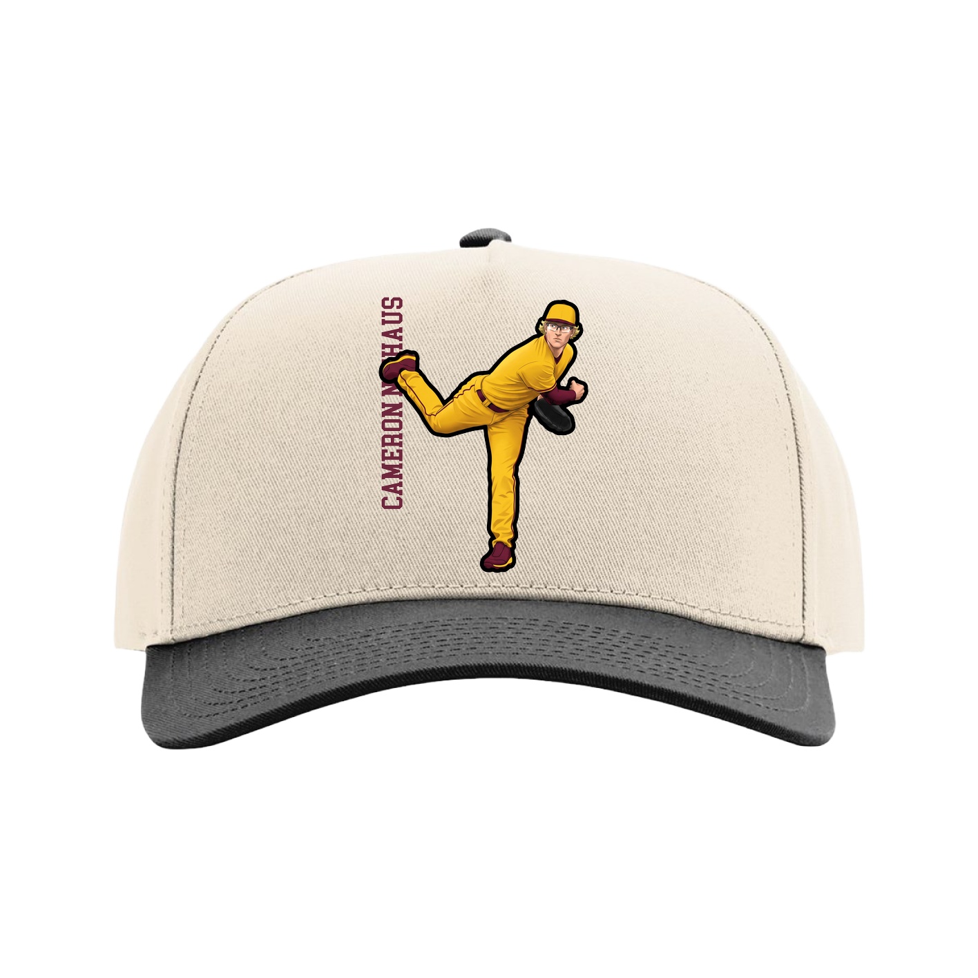 Full Fabric Five-Panel Champ Cap — Name Vertical in Cream/Black