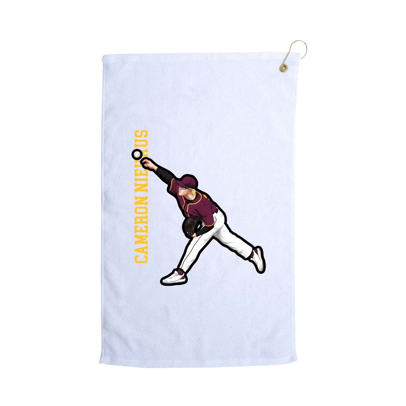 Golf Towel — Name Vertical in White