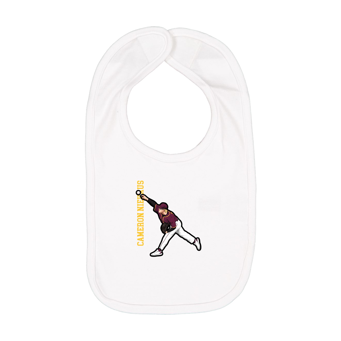 Infant Bib — Name Vertical in White