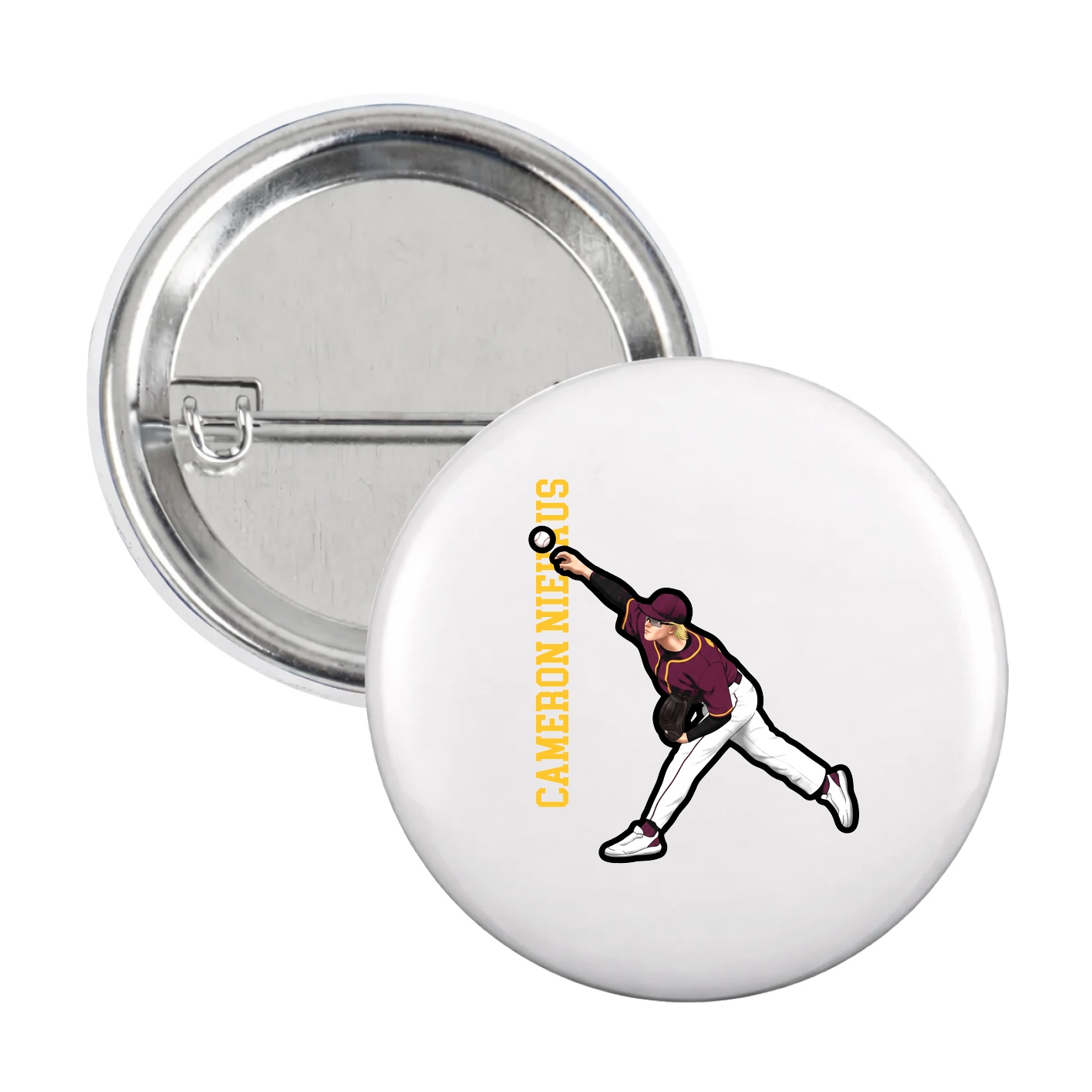 Game Day Button — Name Vertical in White