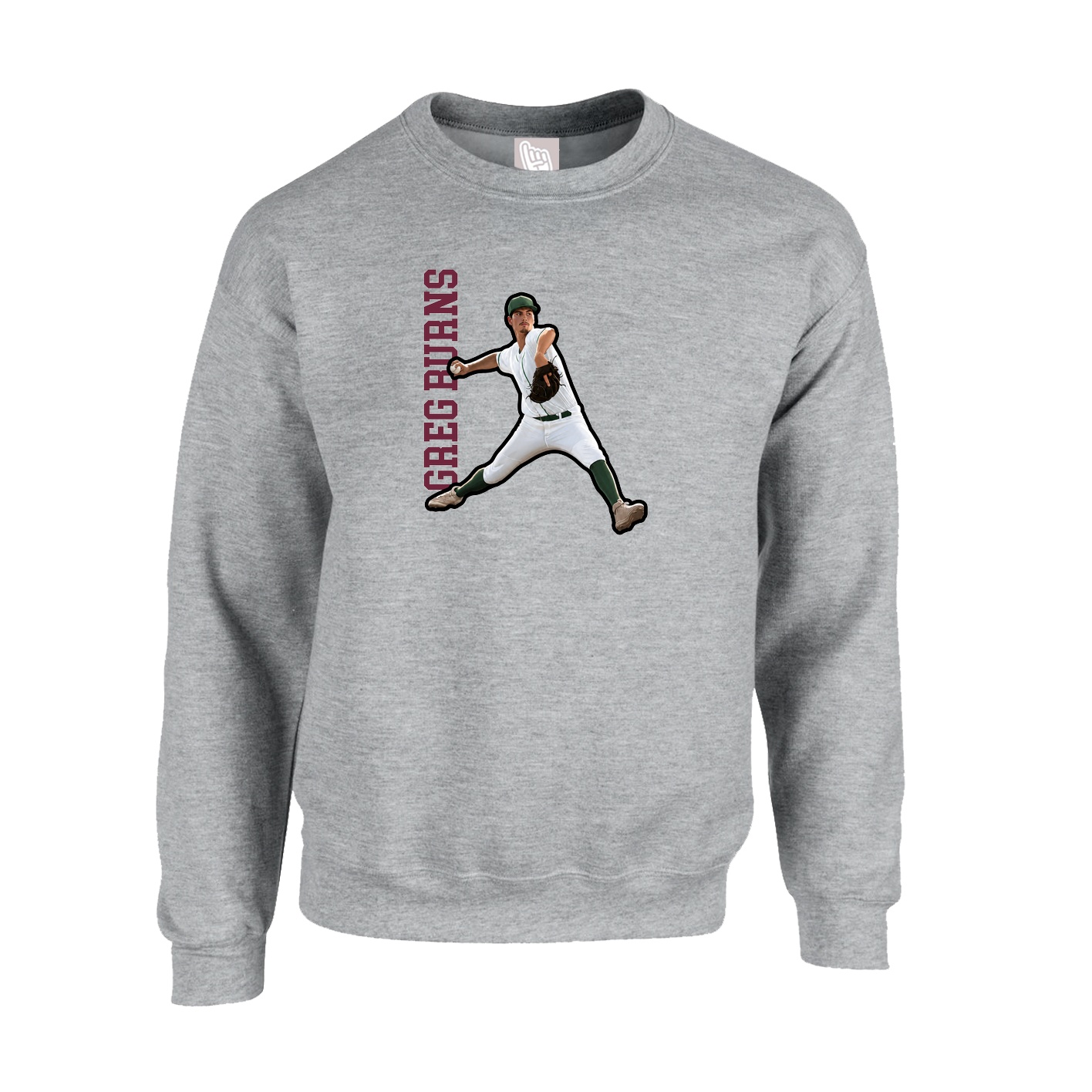 Fleece Crew — Name Vertical in Grey