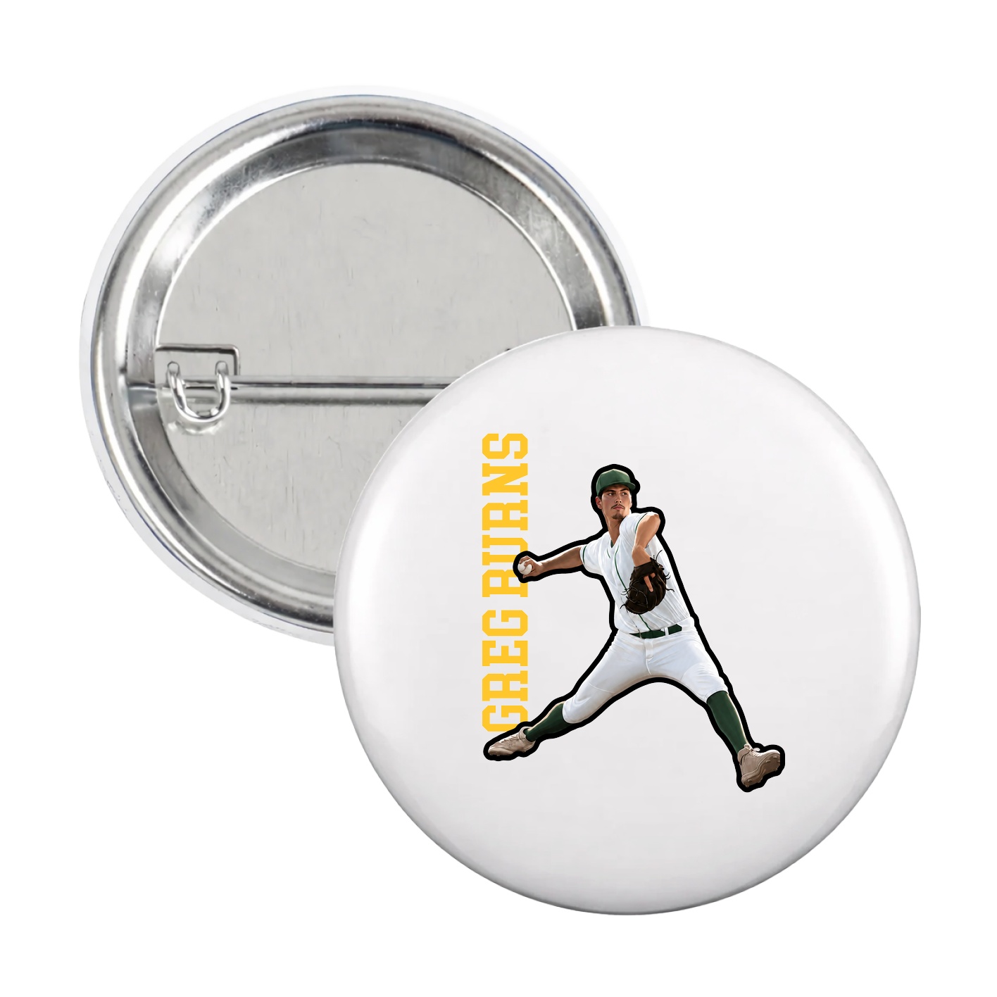 Game Day Button — Name Vertical in White