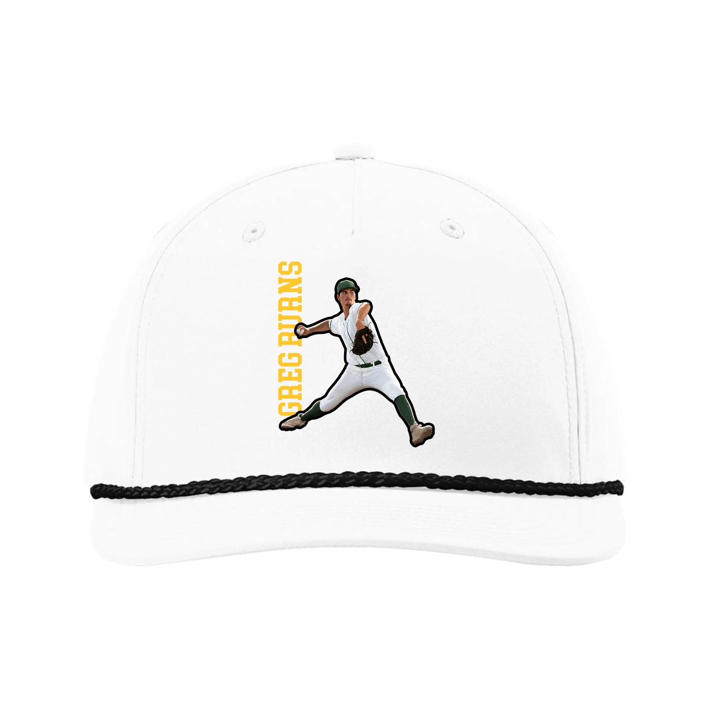 Five-Panel Classic Rope Cap — Name Vertical in White