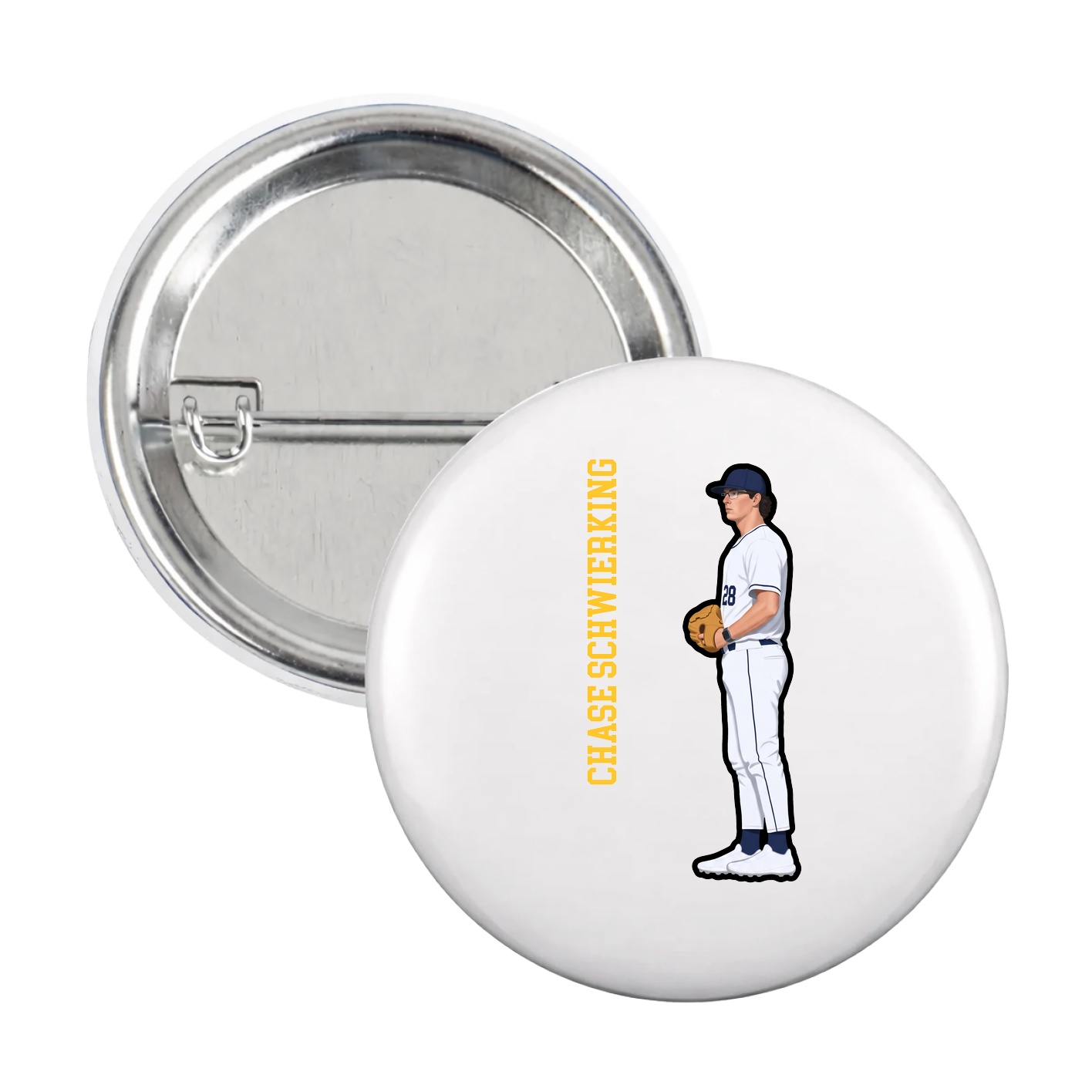 Game Day Button — Name Vertical in White