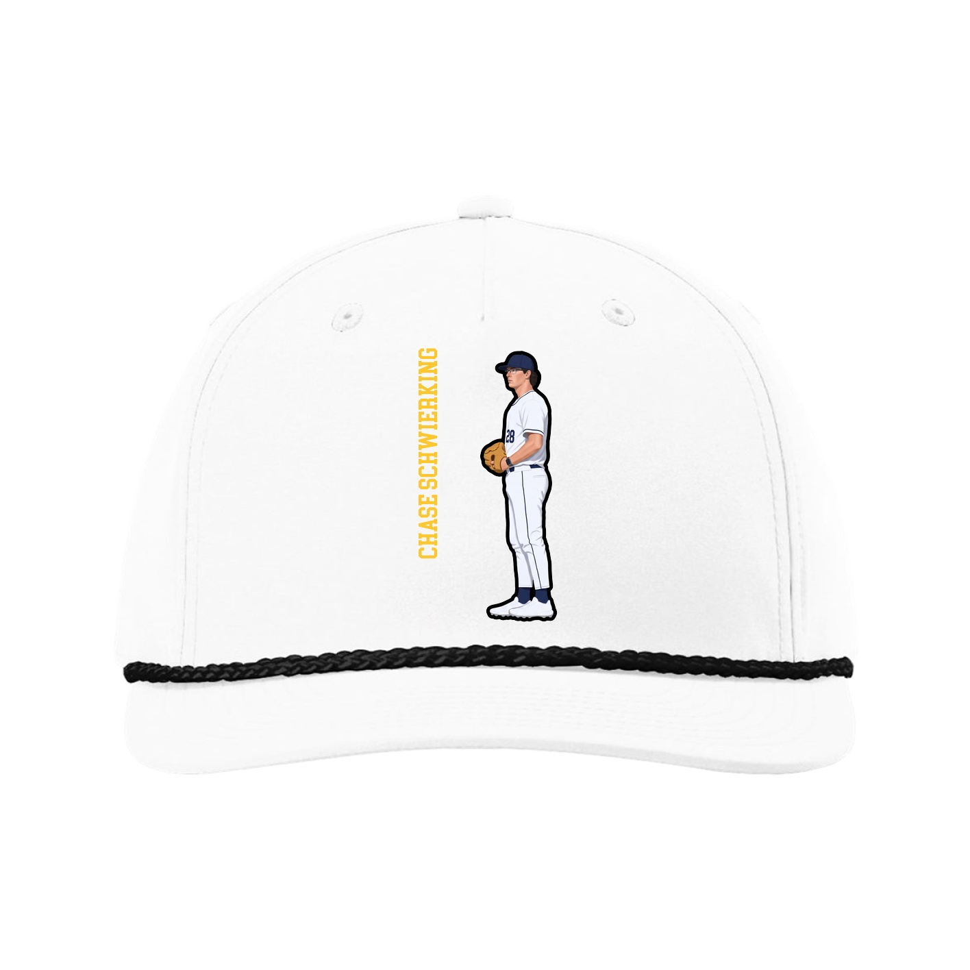 Five-Panel Classic Rope Cap — Name Vertical in White