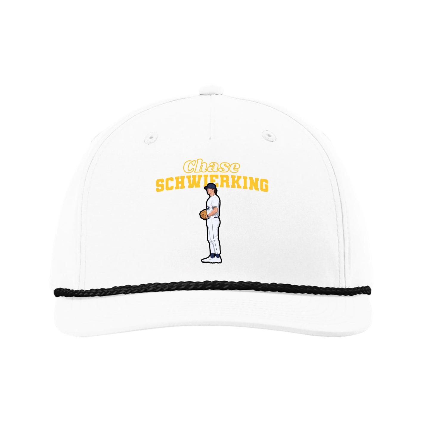 Five-Panel Classic Rope Cap — Name Arch in White
