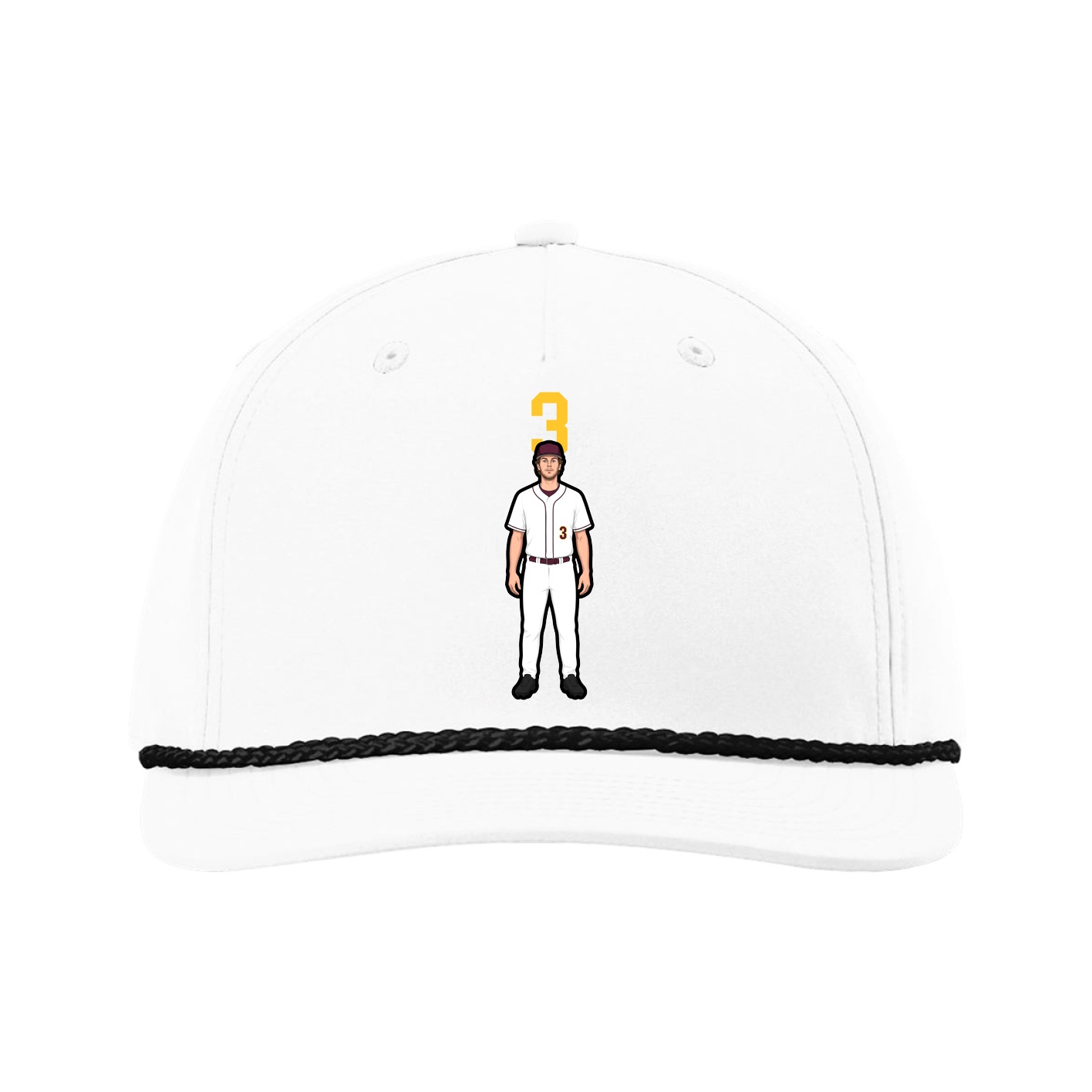 Five-Panel Classic Rope Cap — Number Top in White