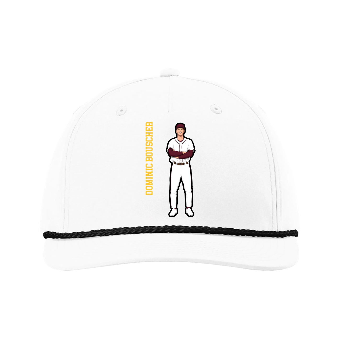 Five-Panel Classic Rope Cap — Name Vertical in White