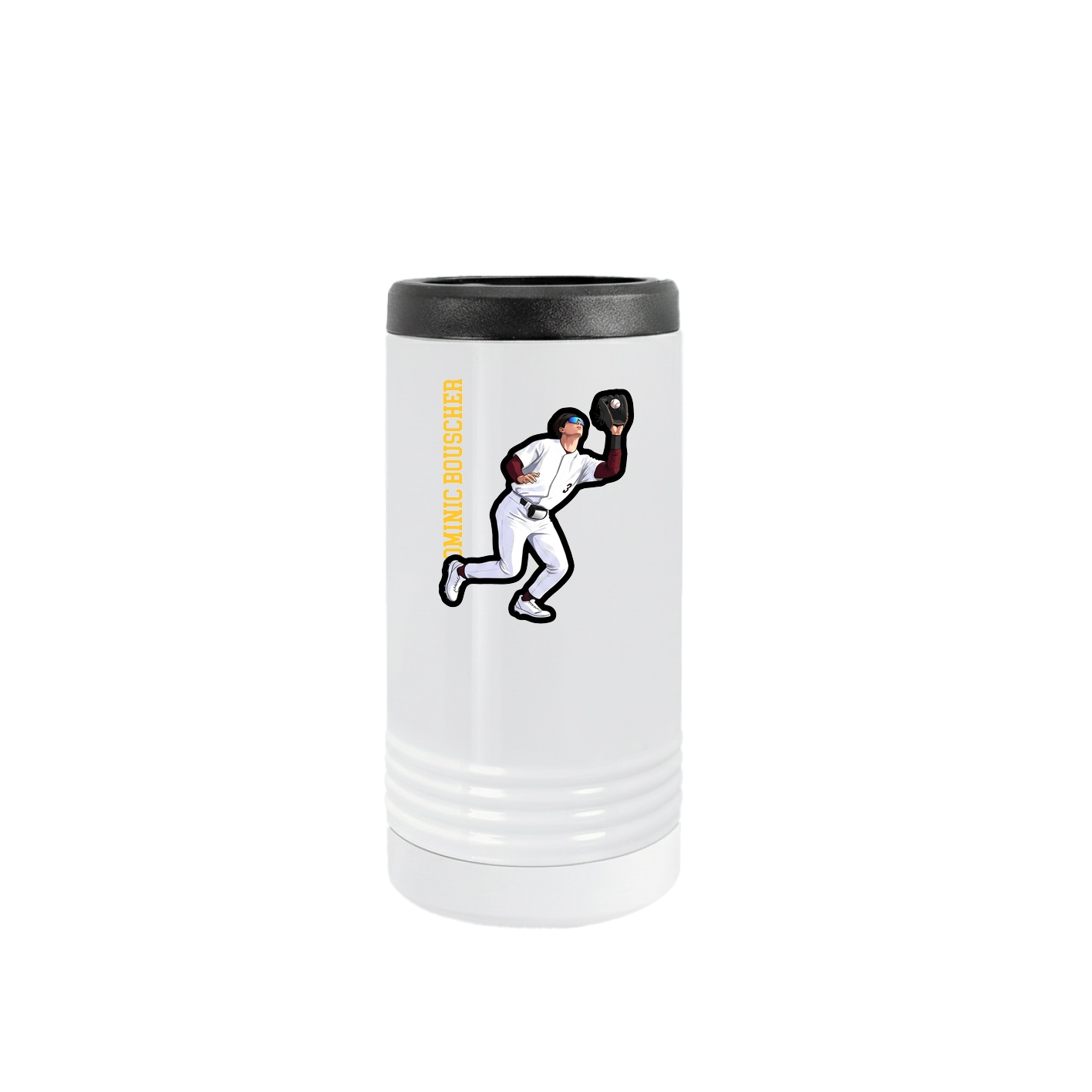 Slim Beverage Holder — Name Vertical in White
