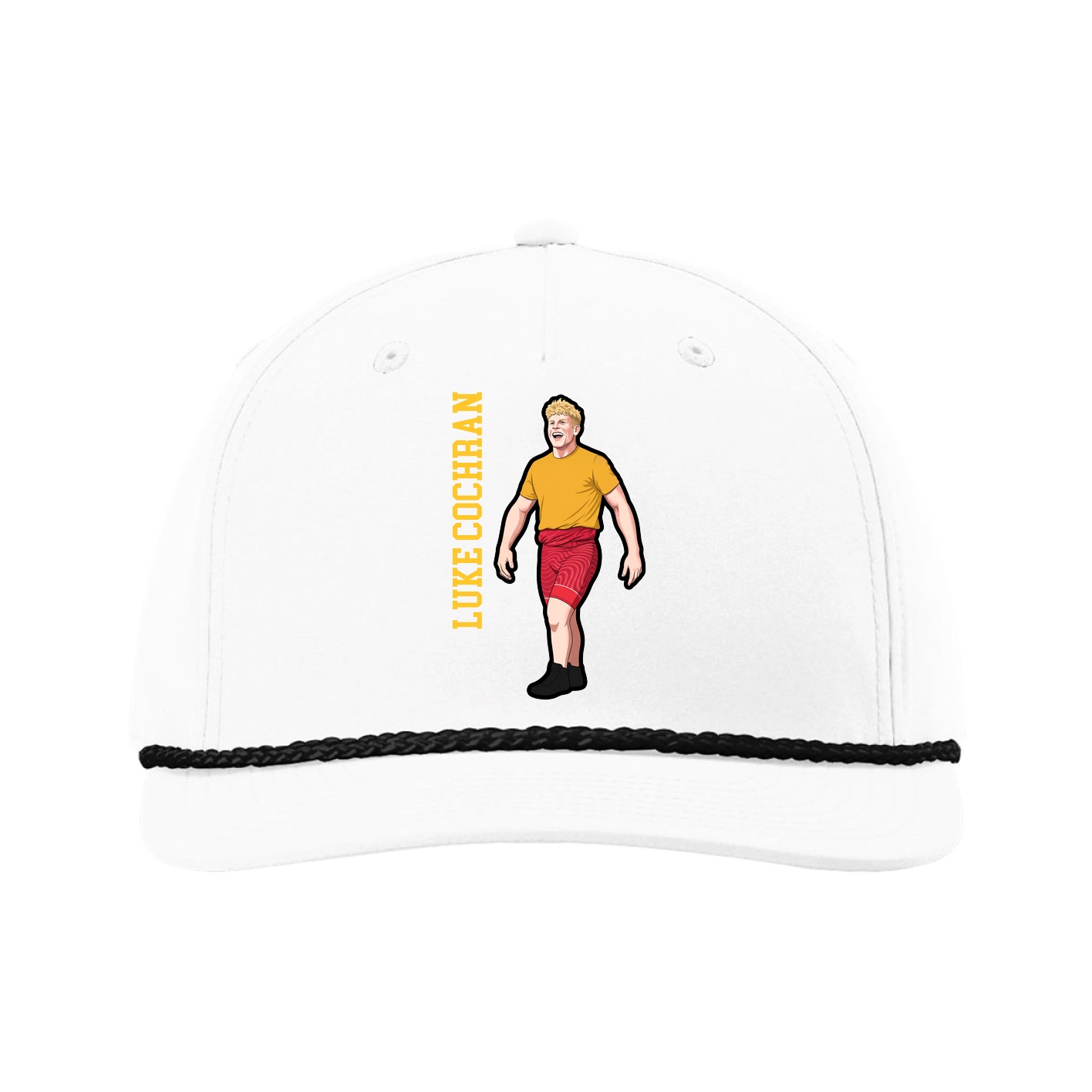 Five-Panel Classic Rope Cap — Name Vertical in White