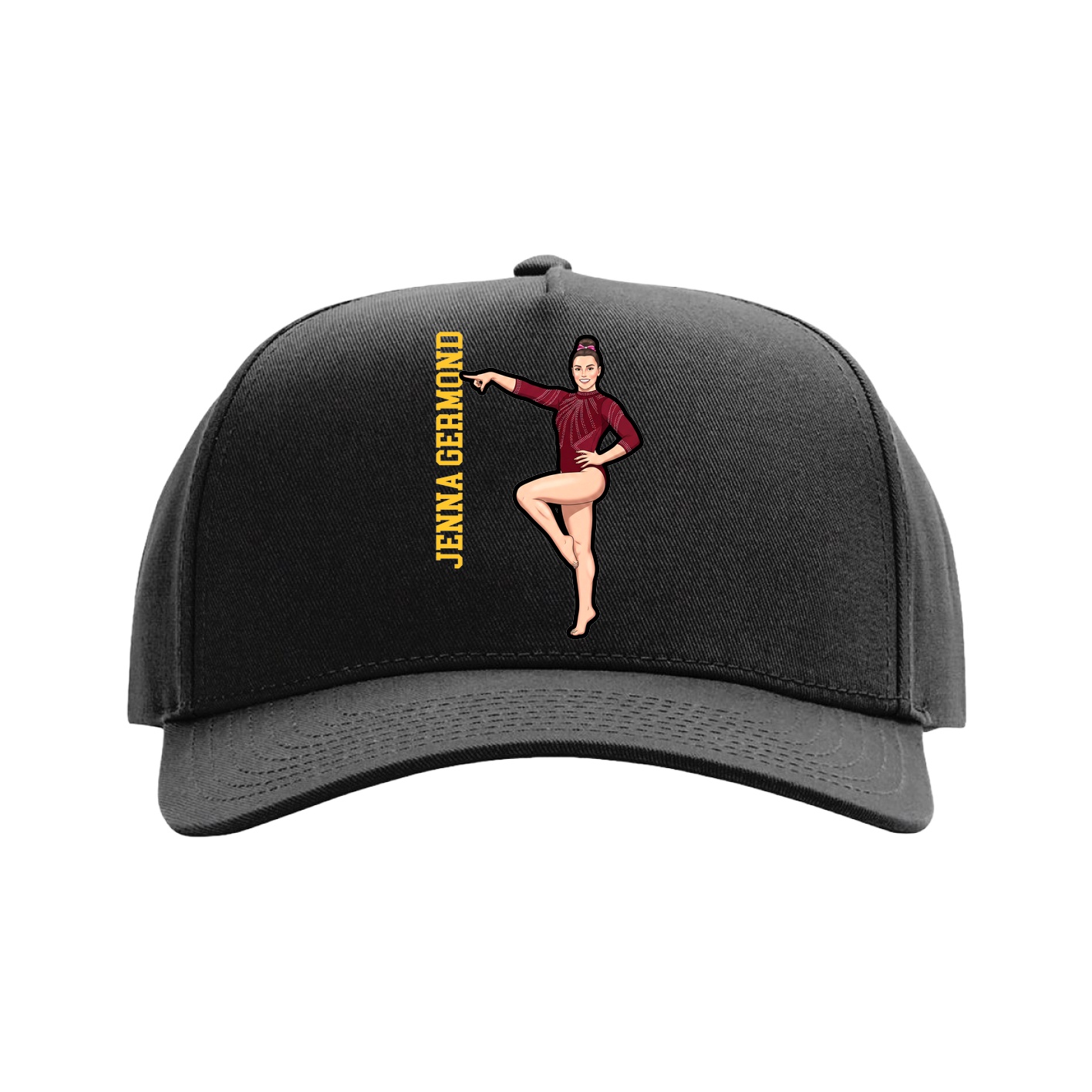 Full Fabric Five-Panel Champ Cap — Name Vertical in Black