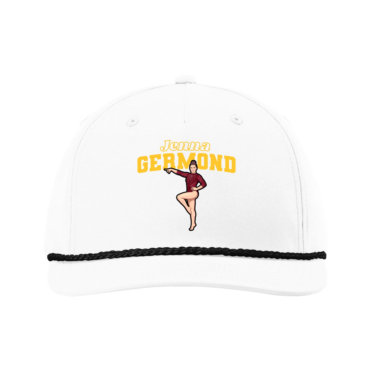 Five-Panel Classic Rope Cap — Name Arch in White