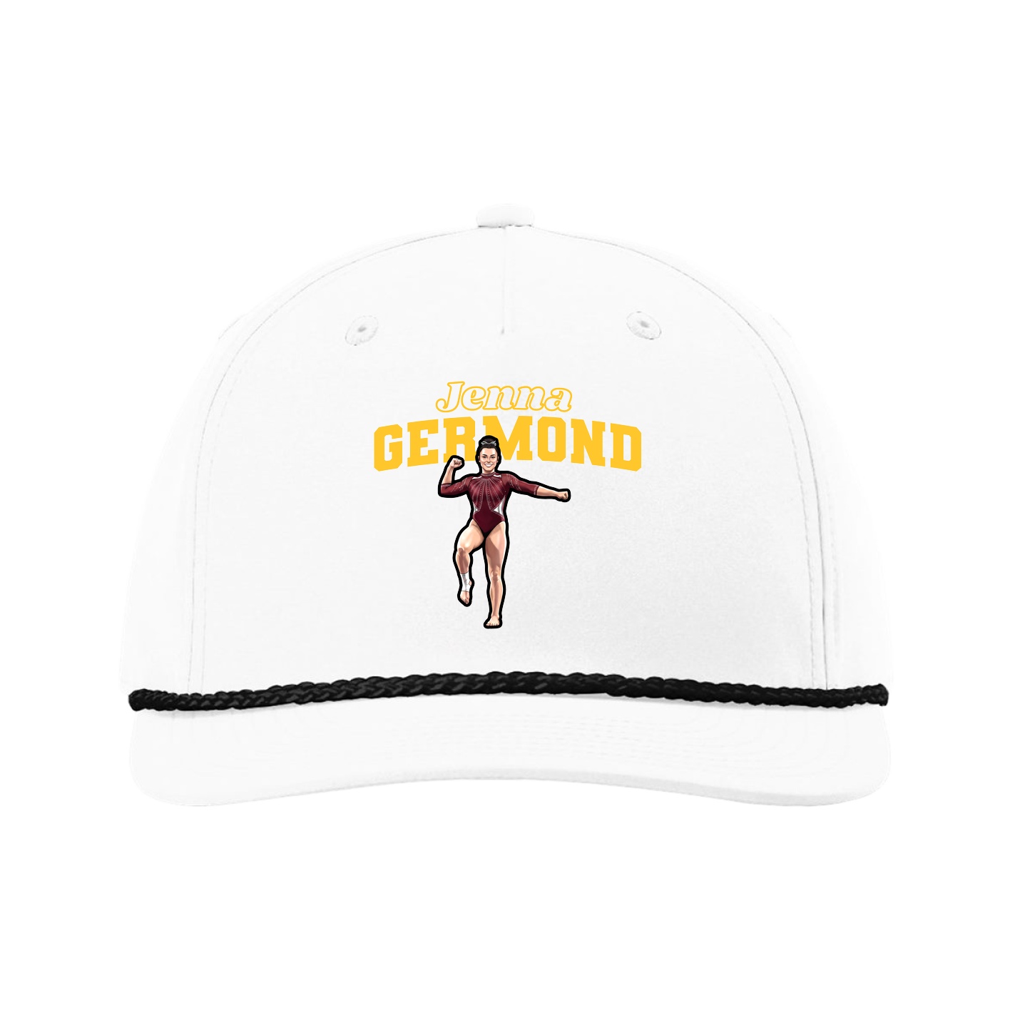 Five-Panel Classic Rope Cap — Name Arch in White