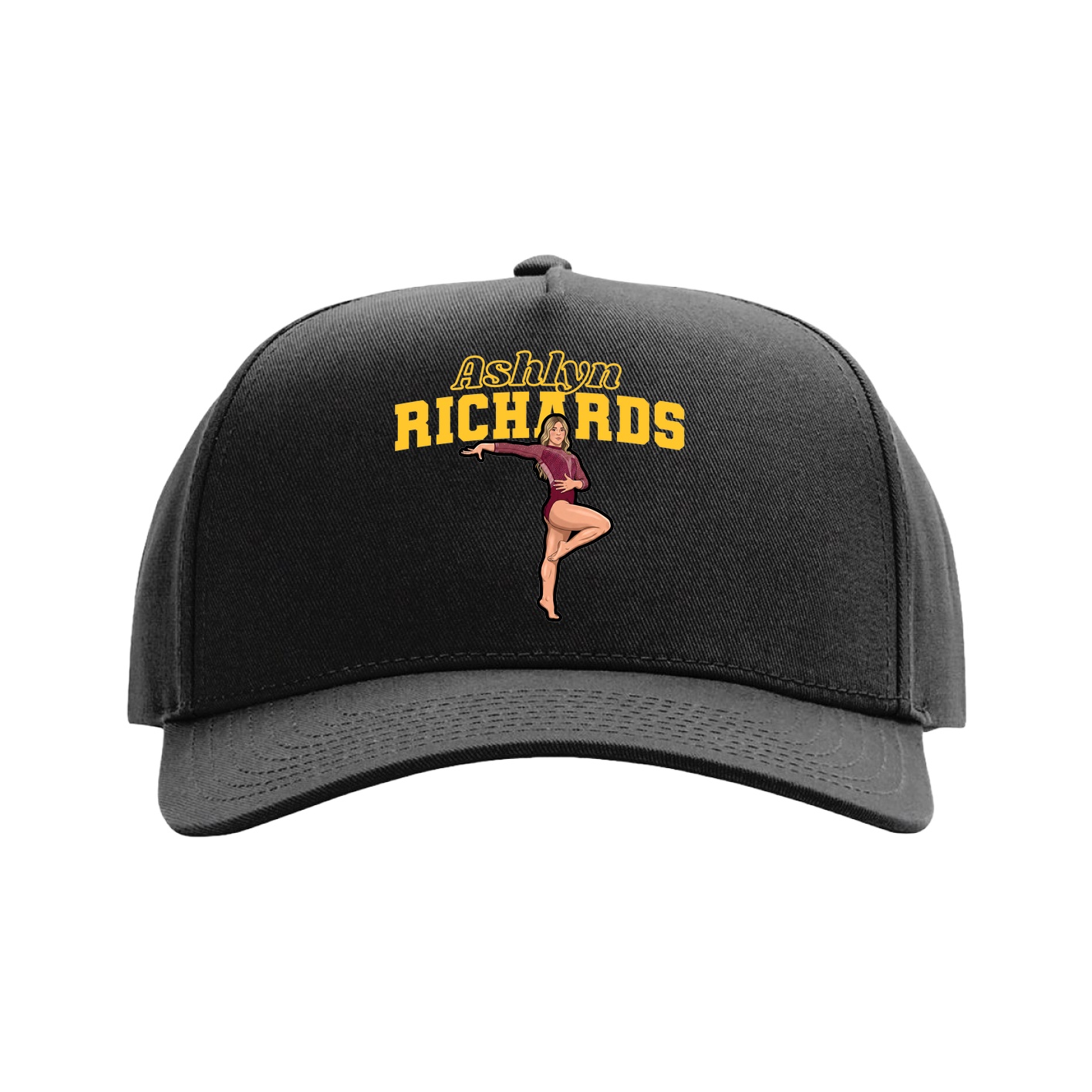 Full Fabric Five-Panel Champ Cap — Name Arch in Black