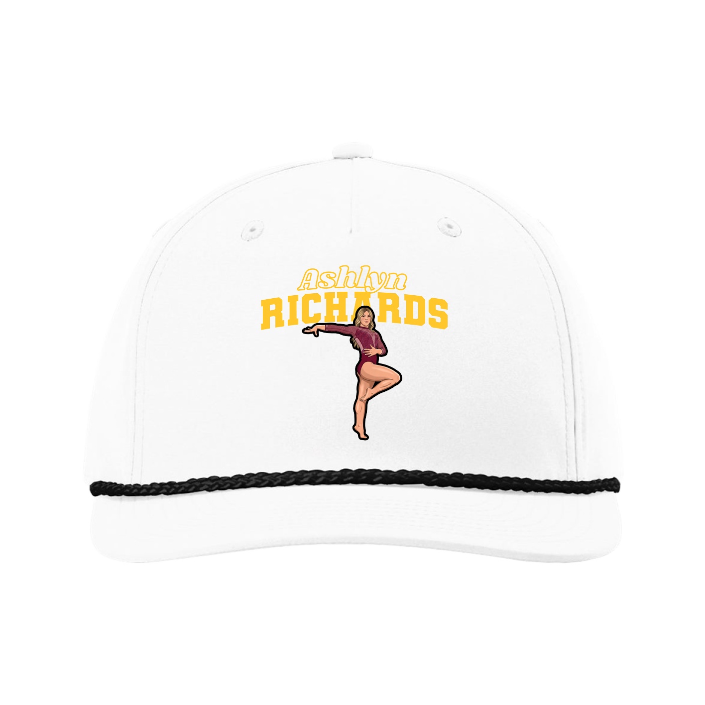 Five-Panel Classic Rope Cap — Name Arch in White