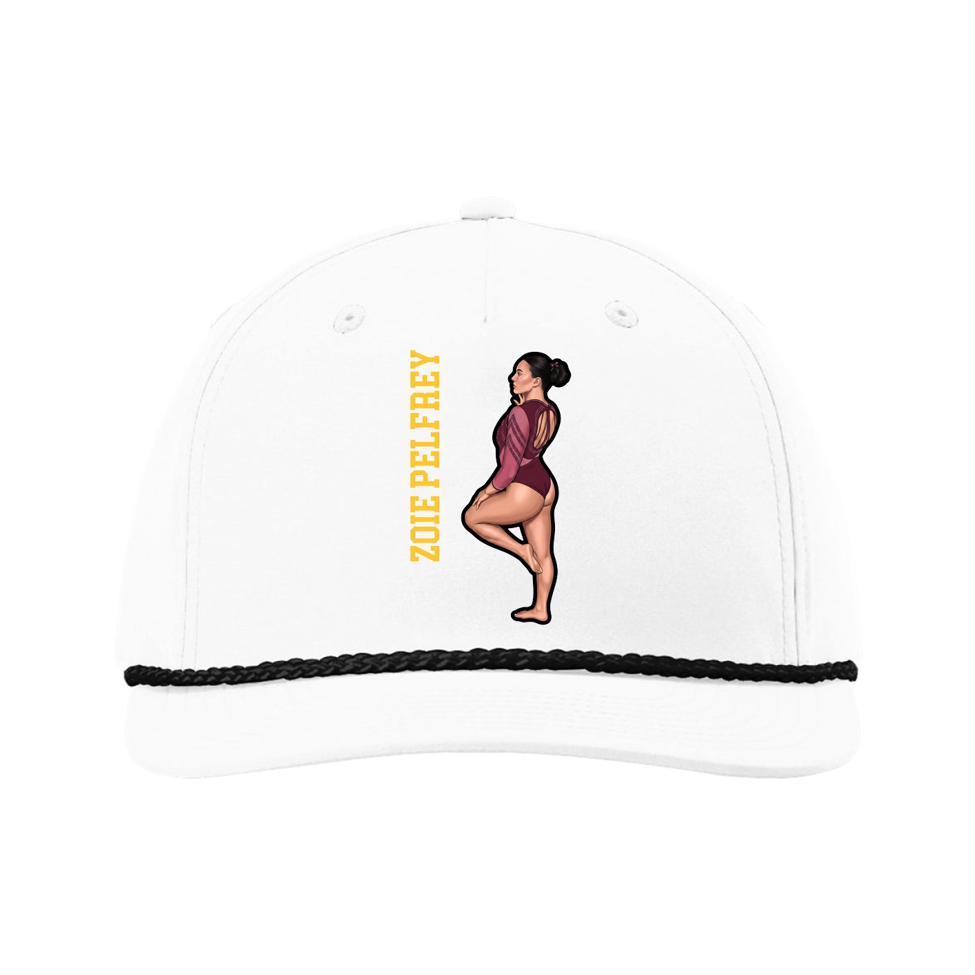 Five-Panel Classic Rope Cap — Name Vertical in White