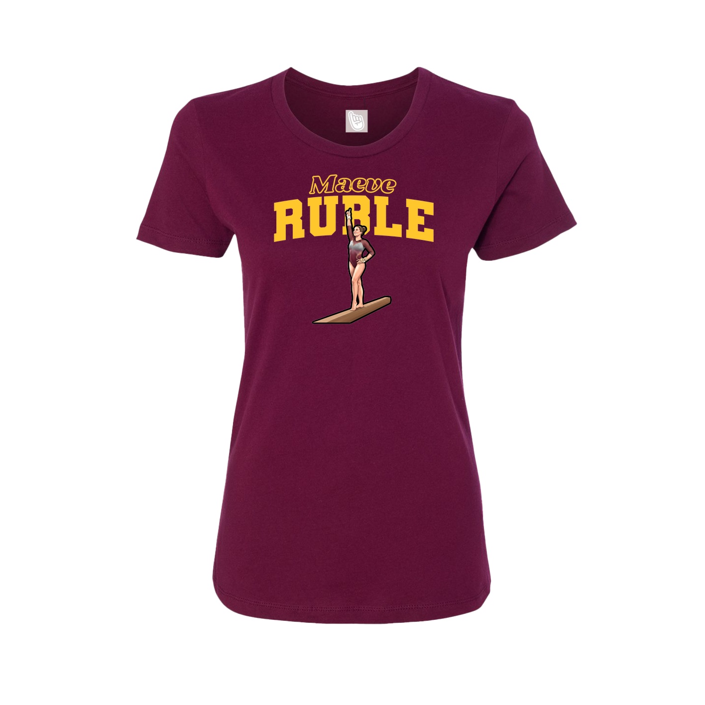 Fitted Women's Tee — Name Arch in Maroon
