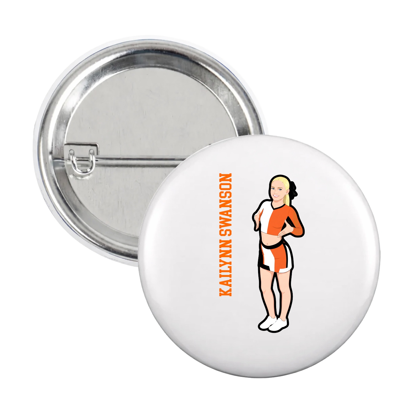 Game Day Button — Name Vertical in White