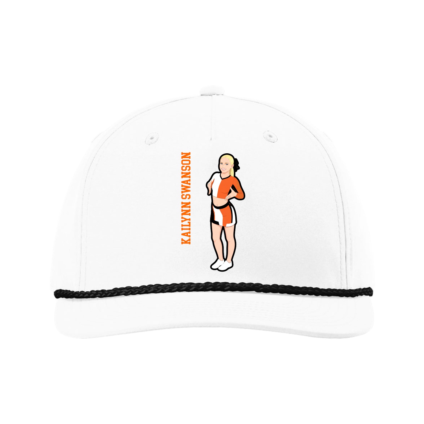 Five-Panel Classic Rope Cap — Name Vertical in White