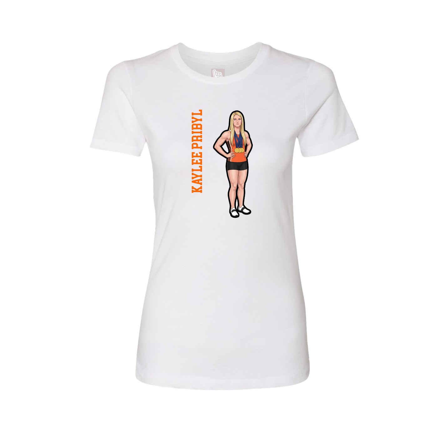 Fitted Women's Tee — Name Vertical in White