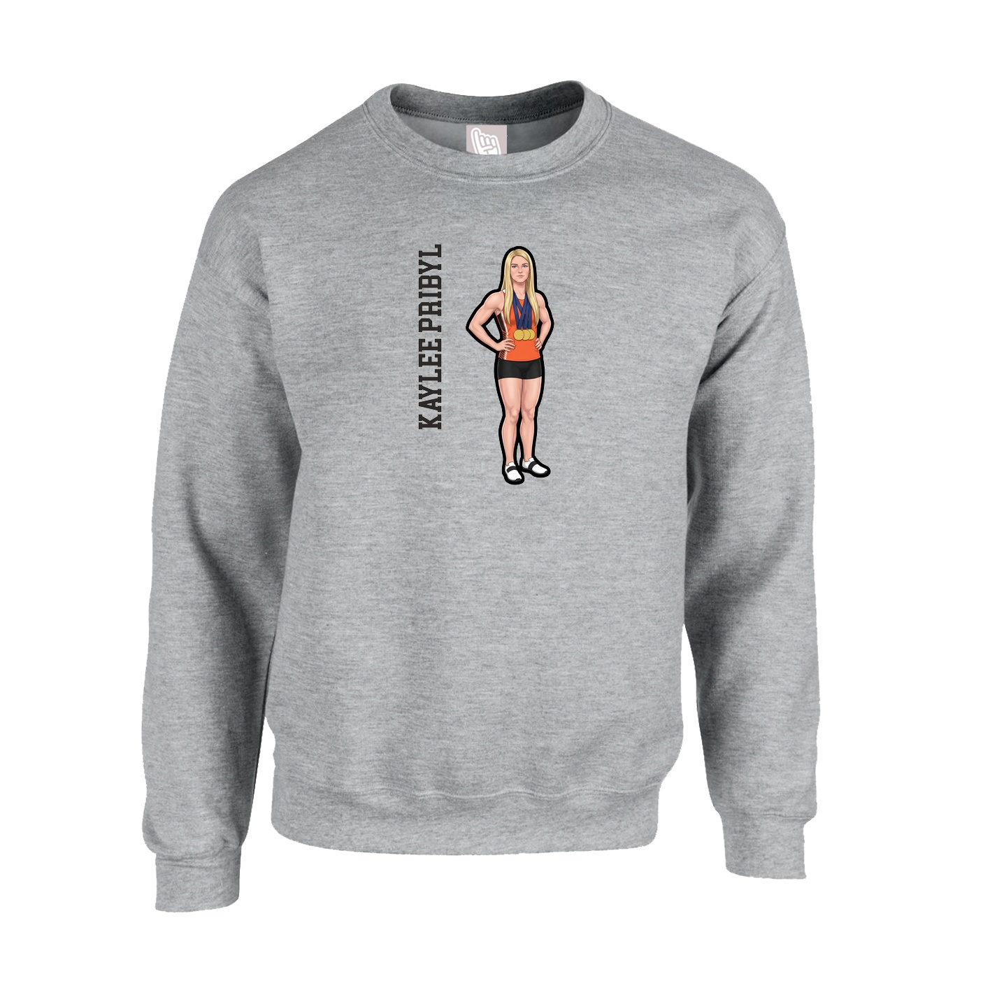 Fleece Crew — Name Vertical in Grey