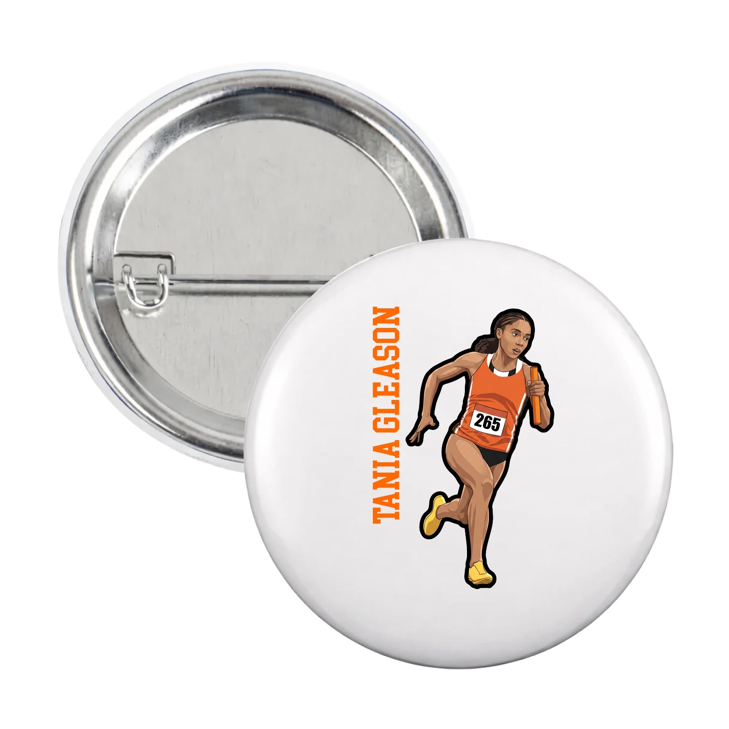 Game Day Button — Name Vertical in White