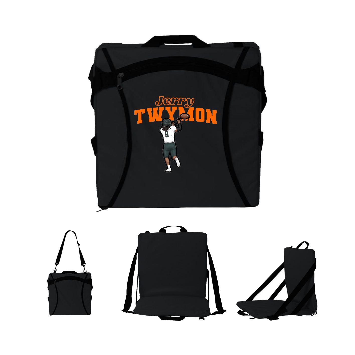 Folding Stadium Seat — Name Arch in Black
