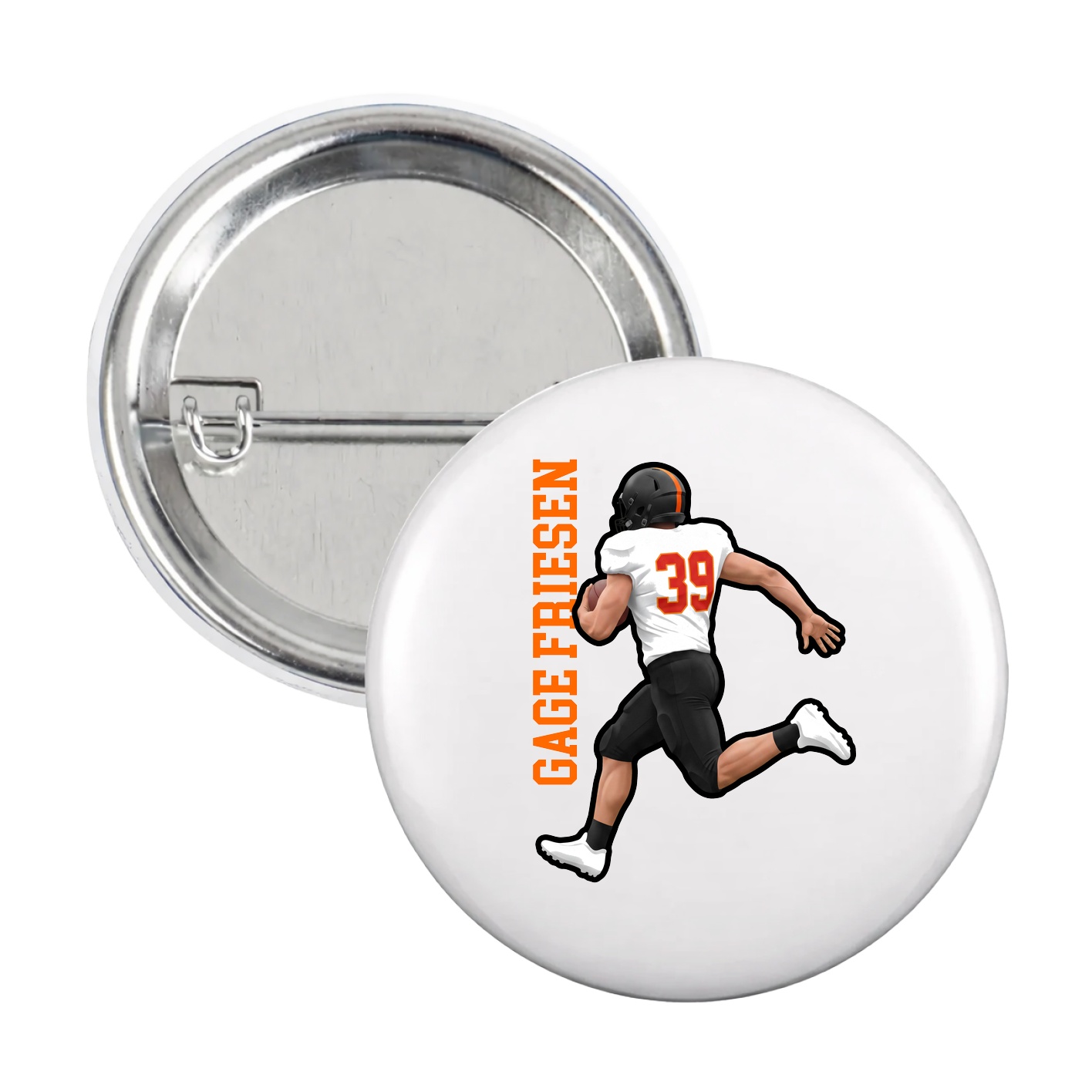 Game Day Button — Name Vertical in White