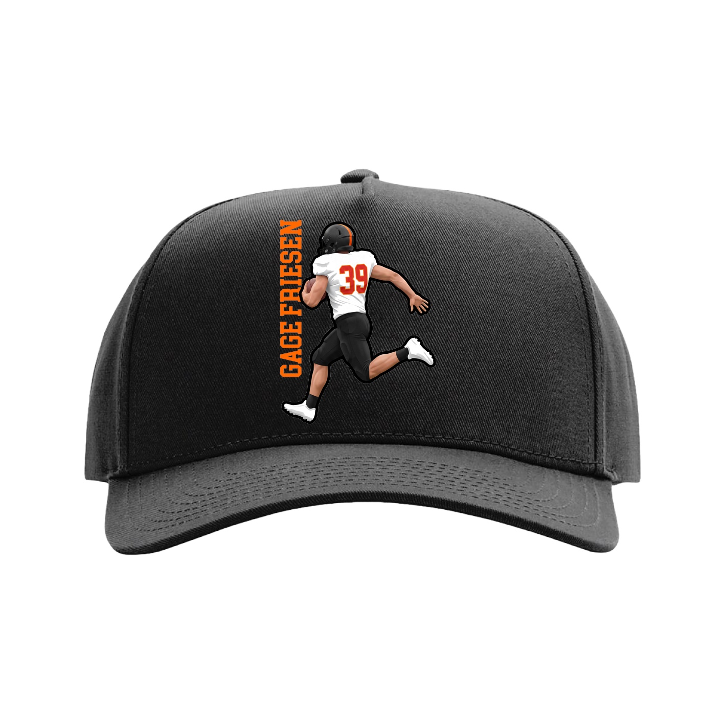 Full Fabric Five-Panel Champ Cap — Name Vertical in Black