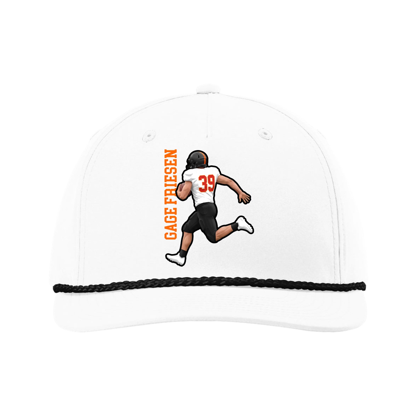 Five-Panel Classic Rope Cap — Name Vertical in White