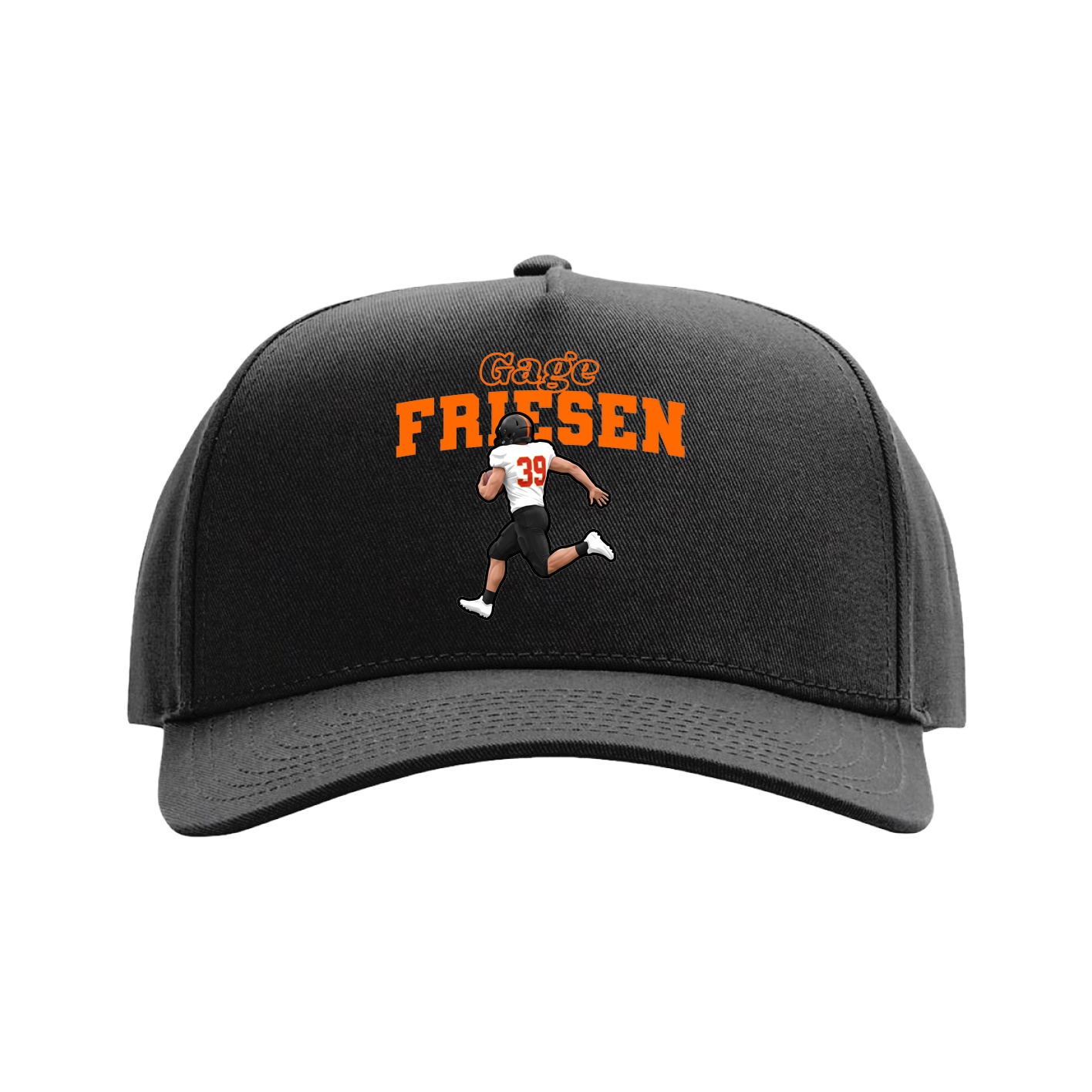 Full Fabric Five-Panel Champ Cap — Name Arch in Black