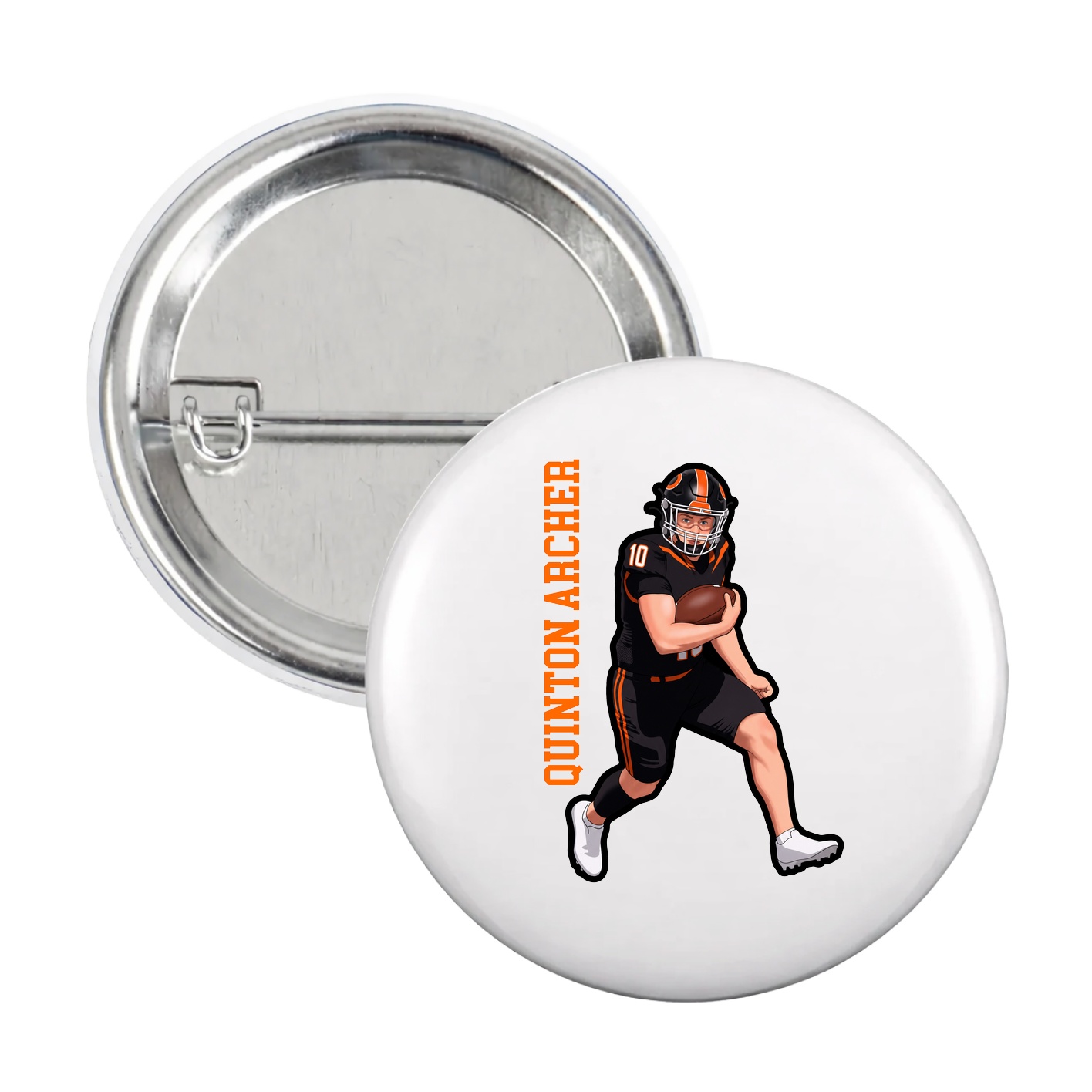 Game Day Button — Name Vertical in White