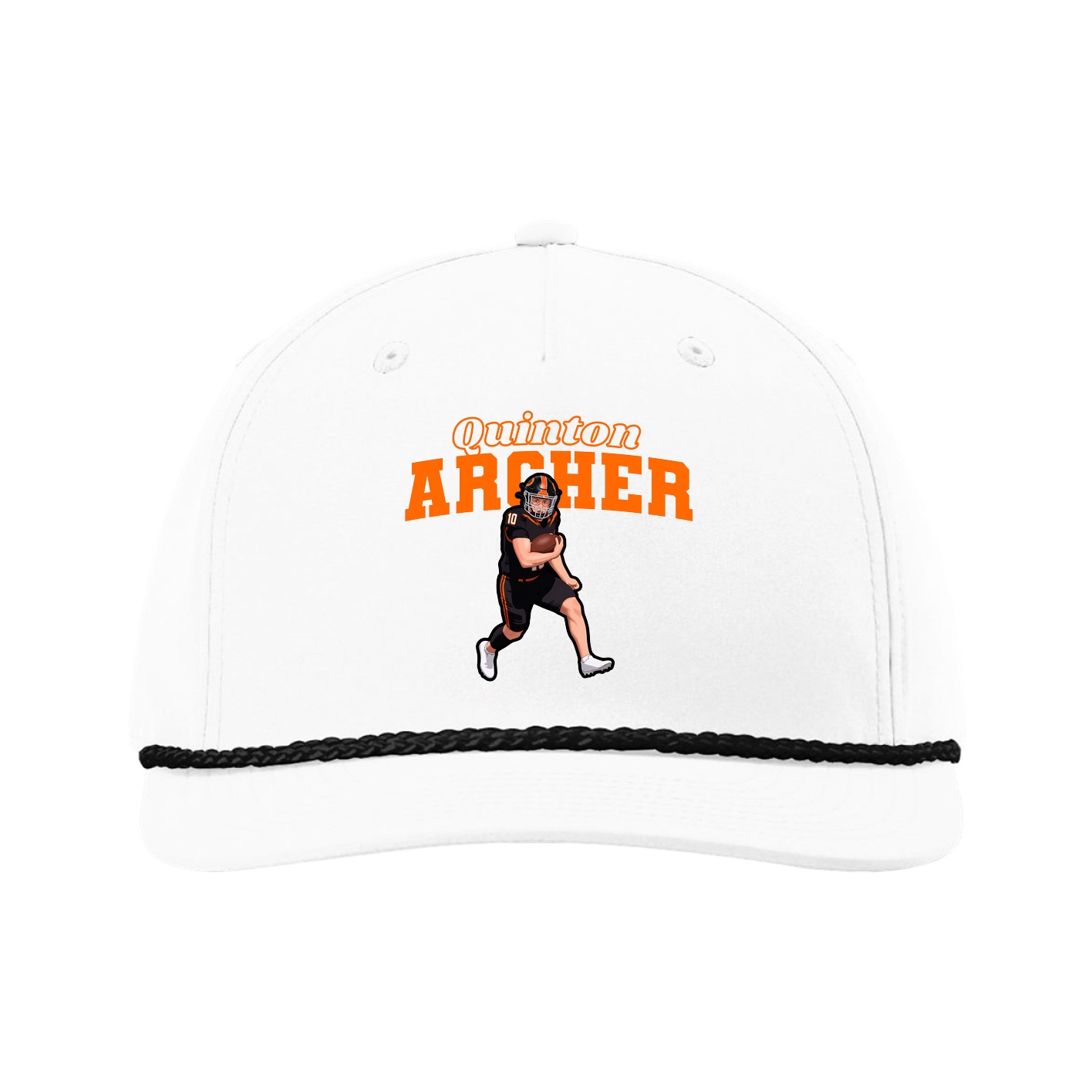 Five-Panel Classic Rope Cap — Name Arch in White