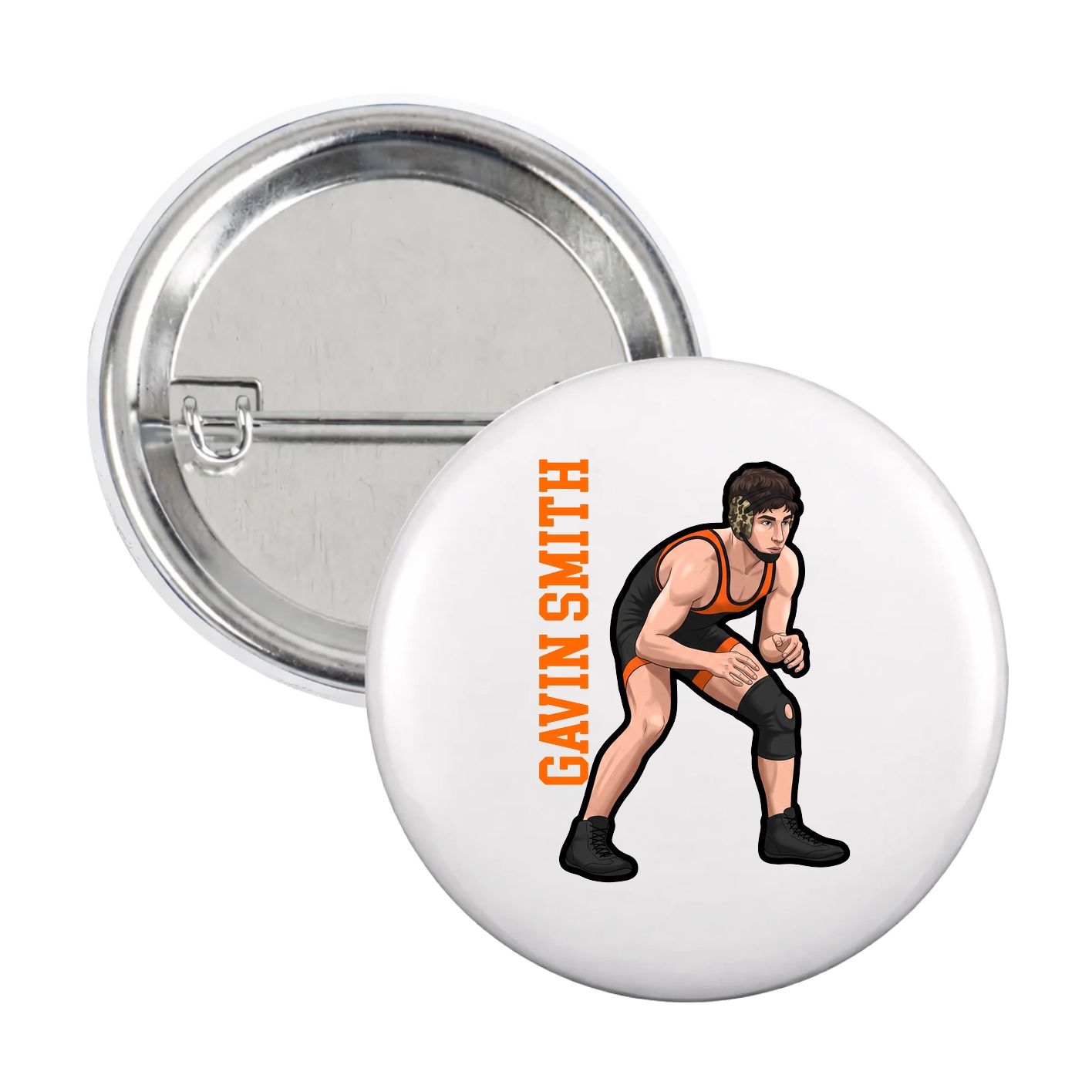 Game Day Button — Name Vertical in White