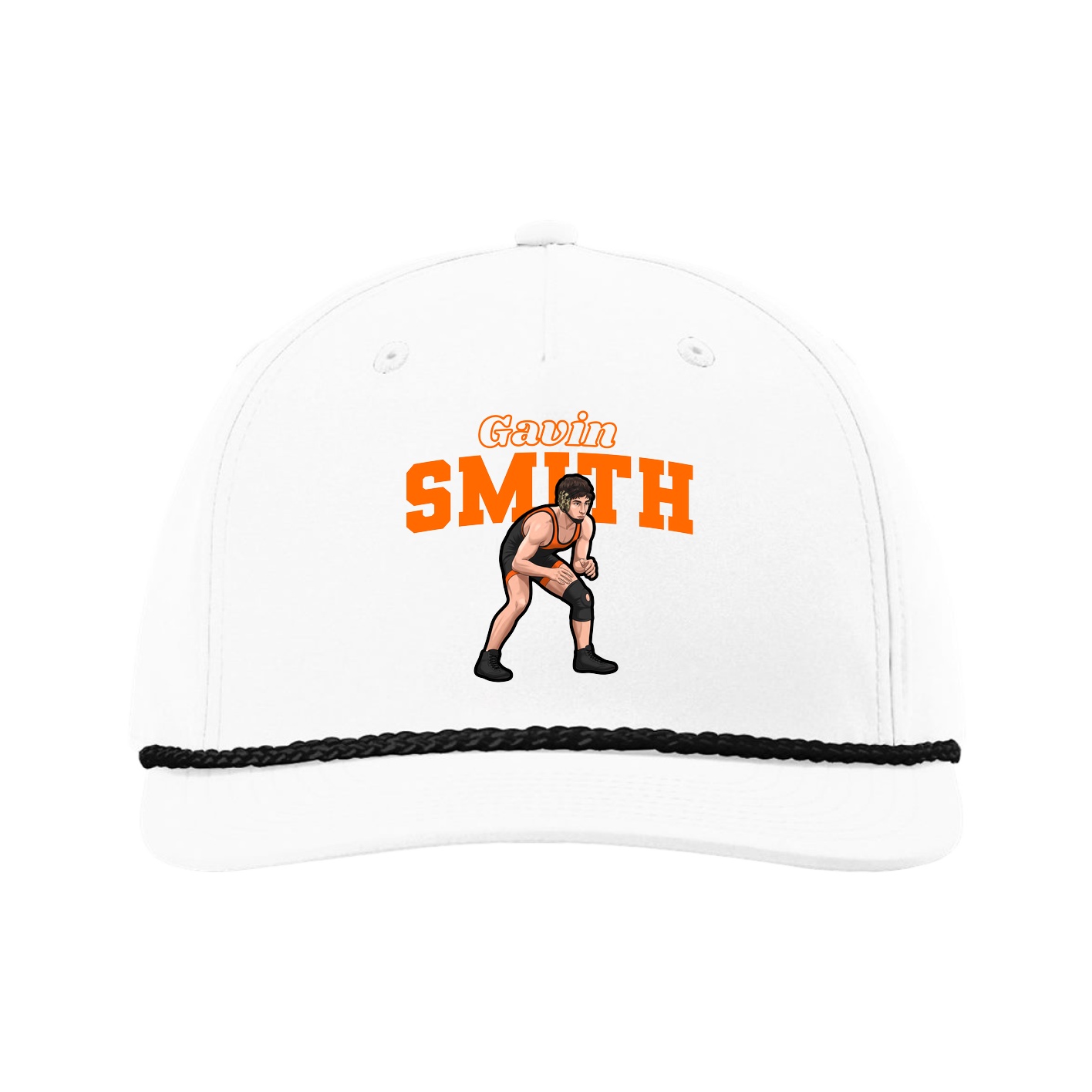 Five-Panel Classic Rope Cap — Name Arch in White