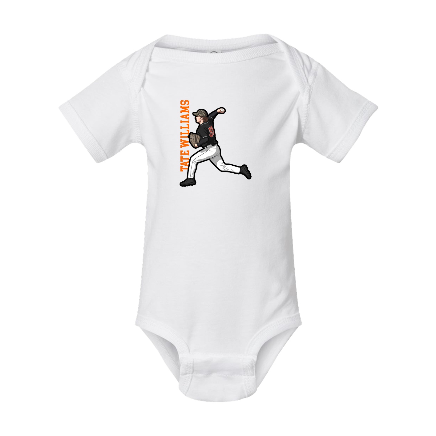 Baby Onesie — Name Vertical in White