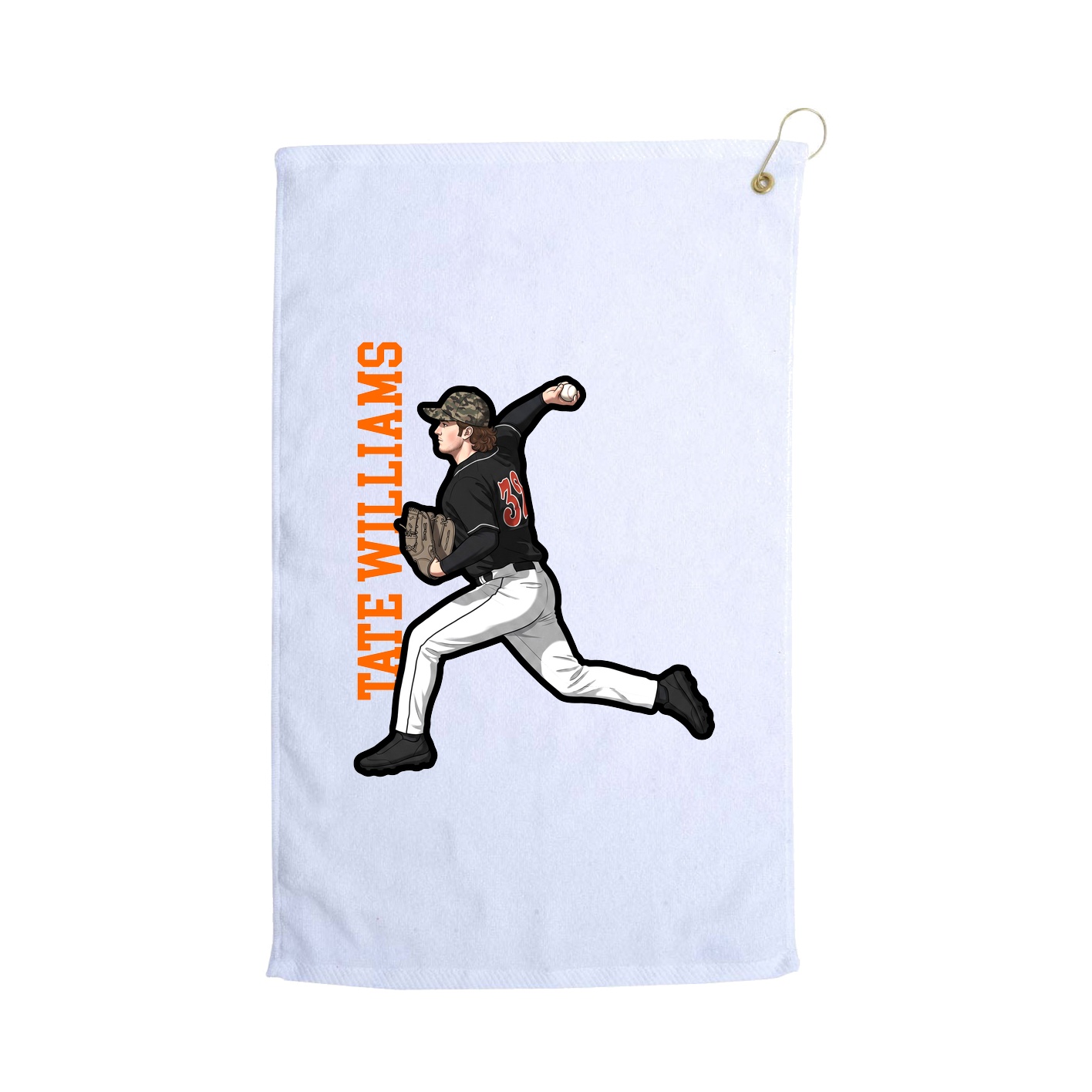 Golf Towel — Name Vertical in White
