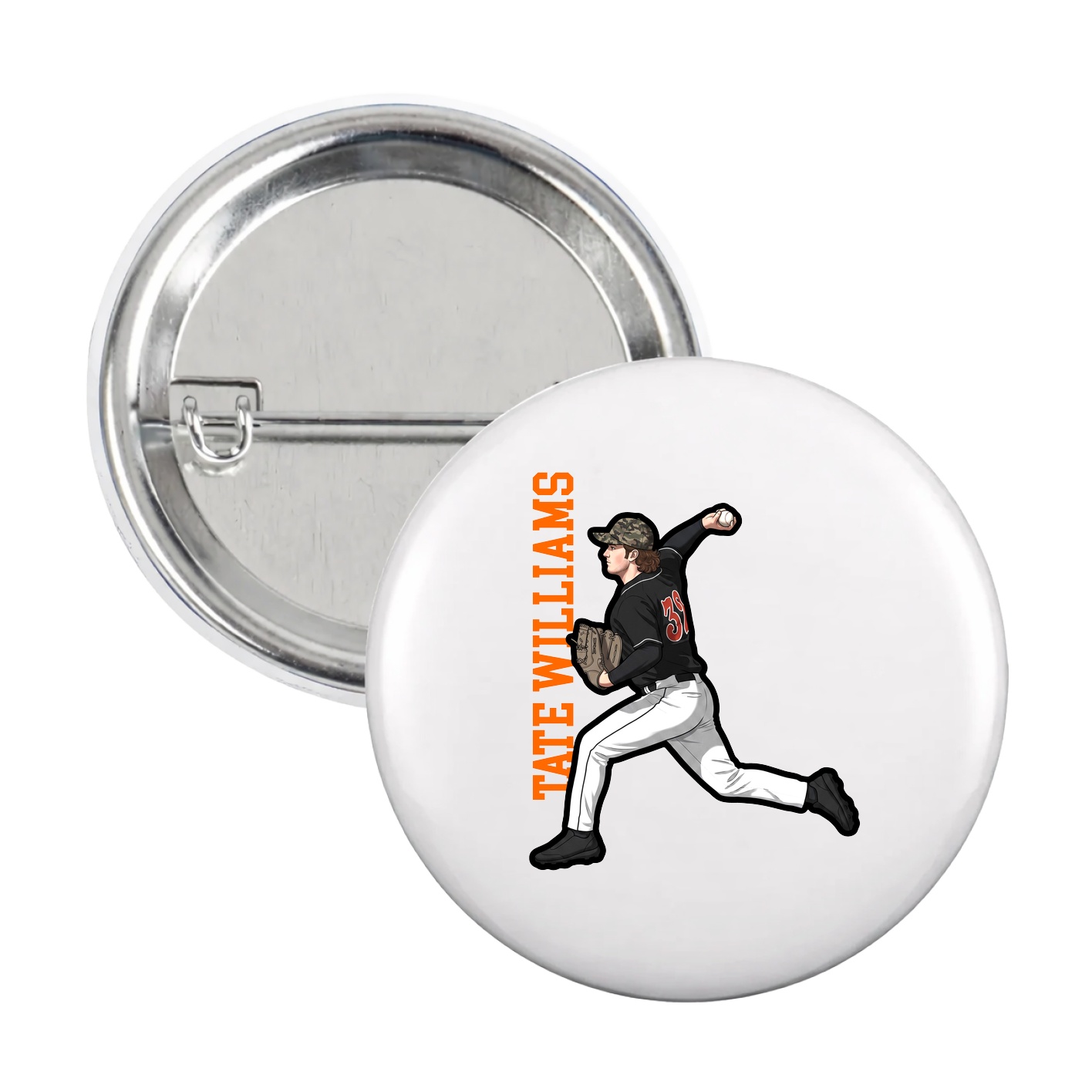 Game Day Button — Name Vertical in White